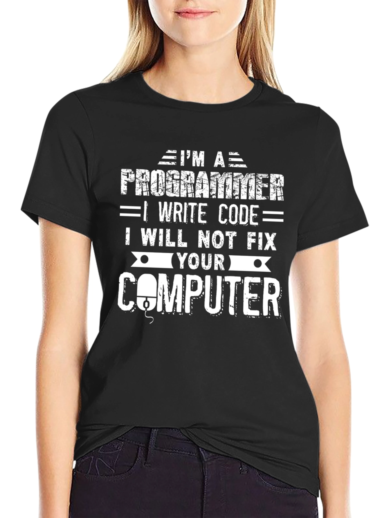 Black Programmer I Write Code T-Shirt view 2
