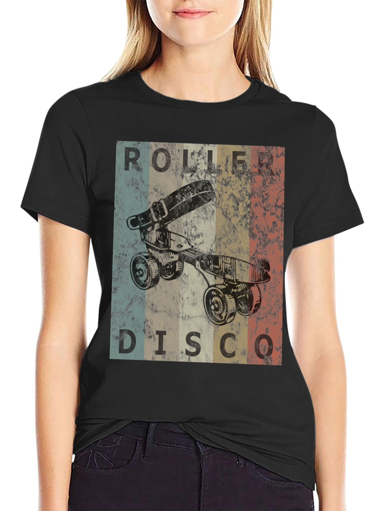 Black Retro Roller Disco T-Shirt - Vintage Skate Style view 2