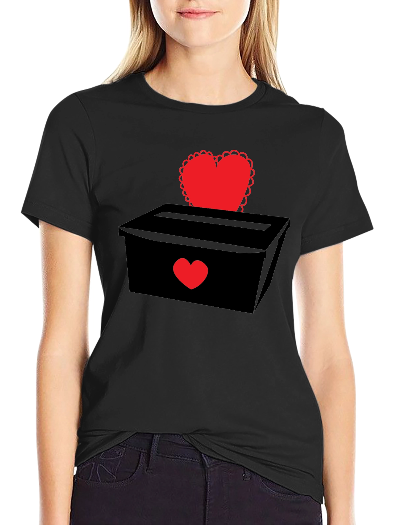 Black Heart Box Graphic T-Shirt - Romantic Valentine's Day Tee view 2