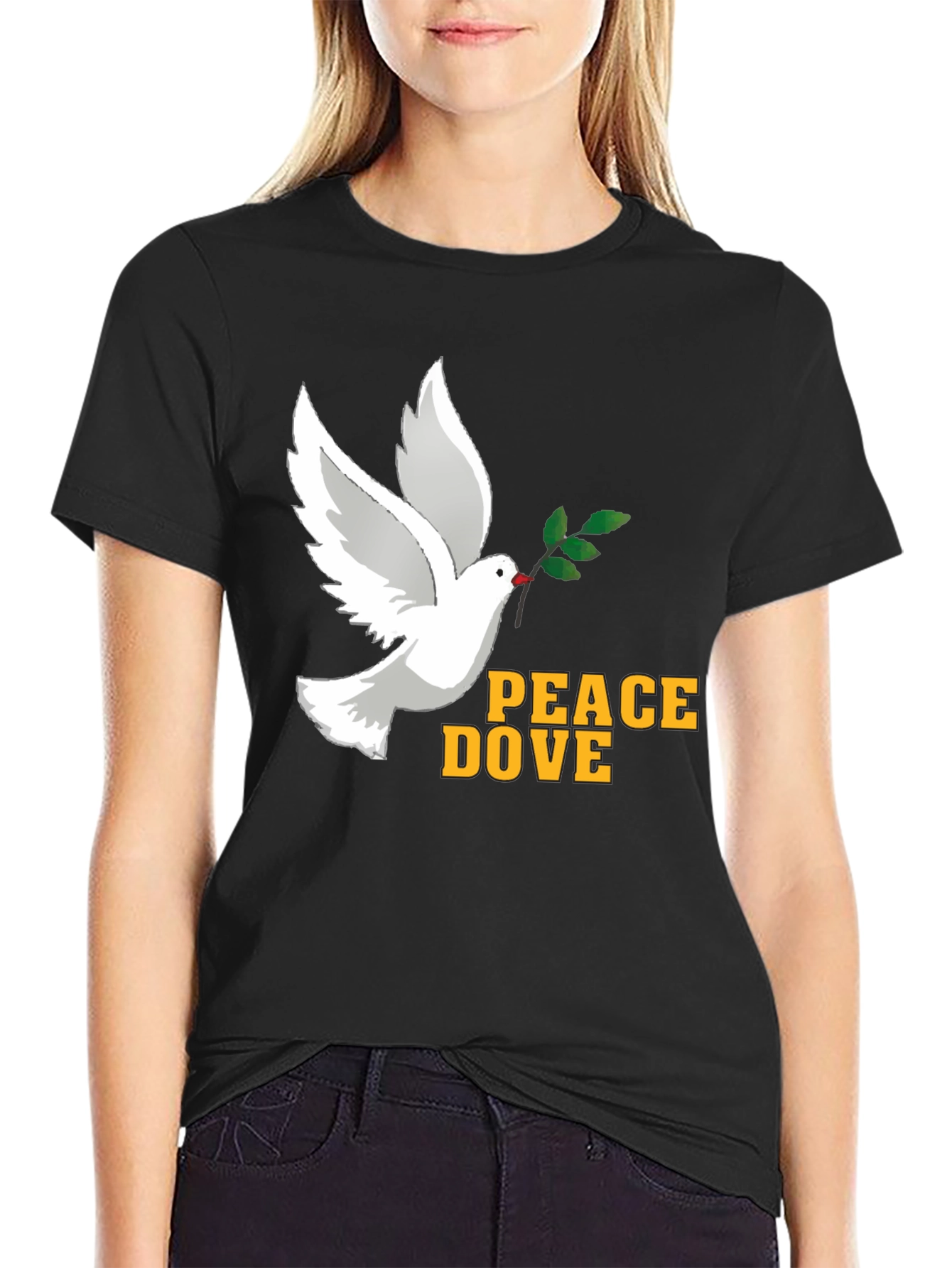 Black Peace Dove Graphic T-Shirt - Soft Cotton Blend, Black view 2