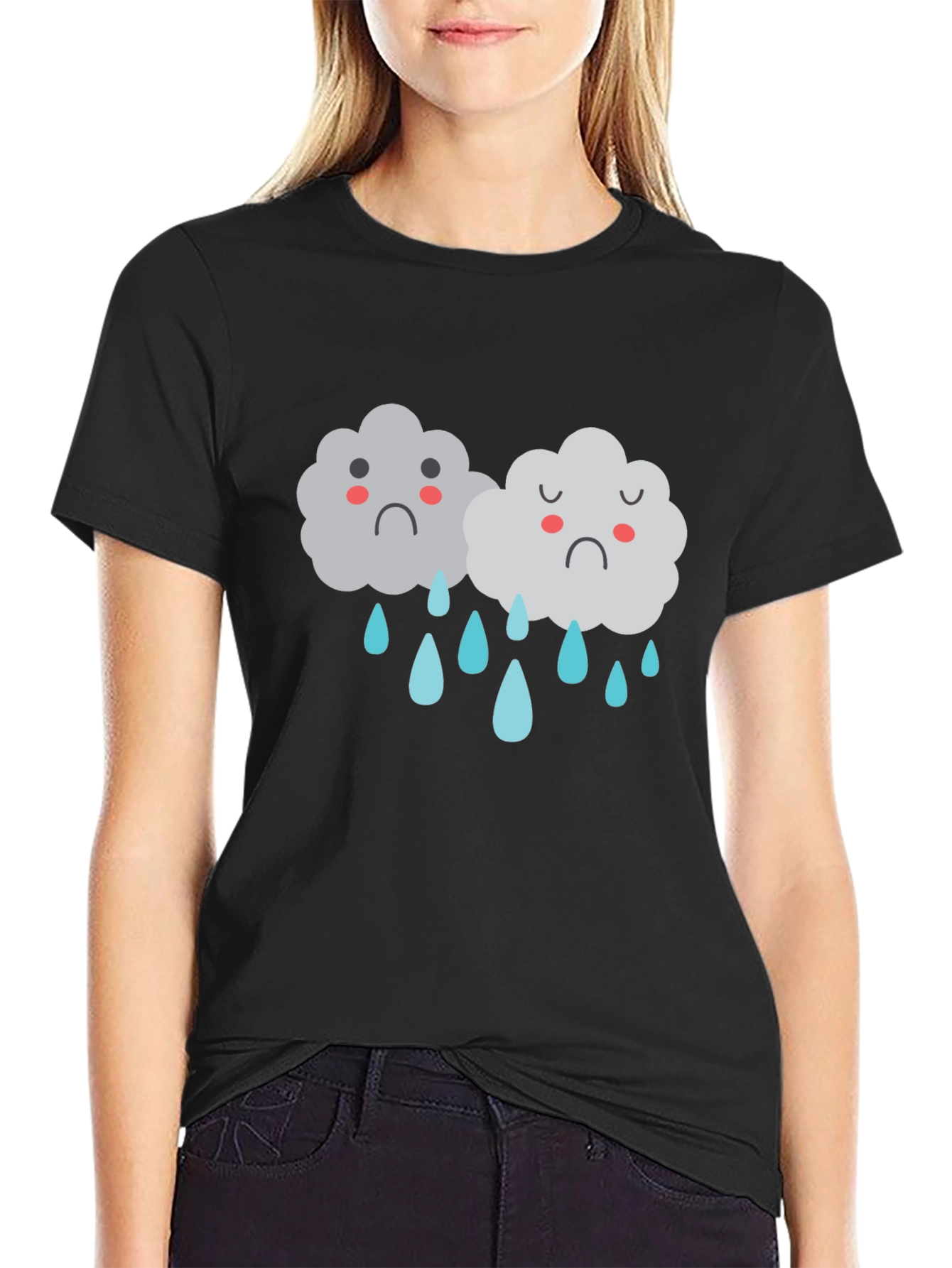 Black Sad Clouds Graphic Tee - Unisex Black T-Shirt view 2