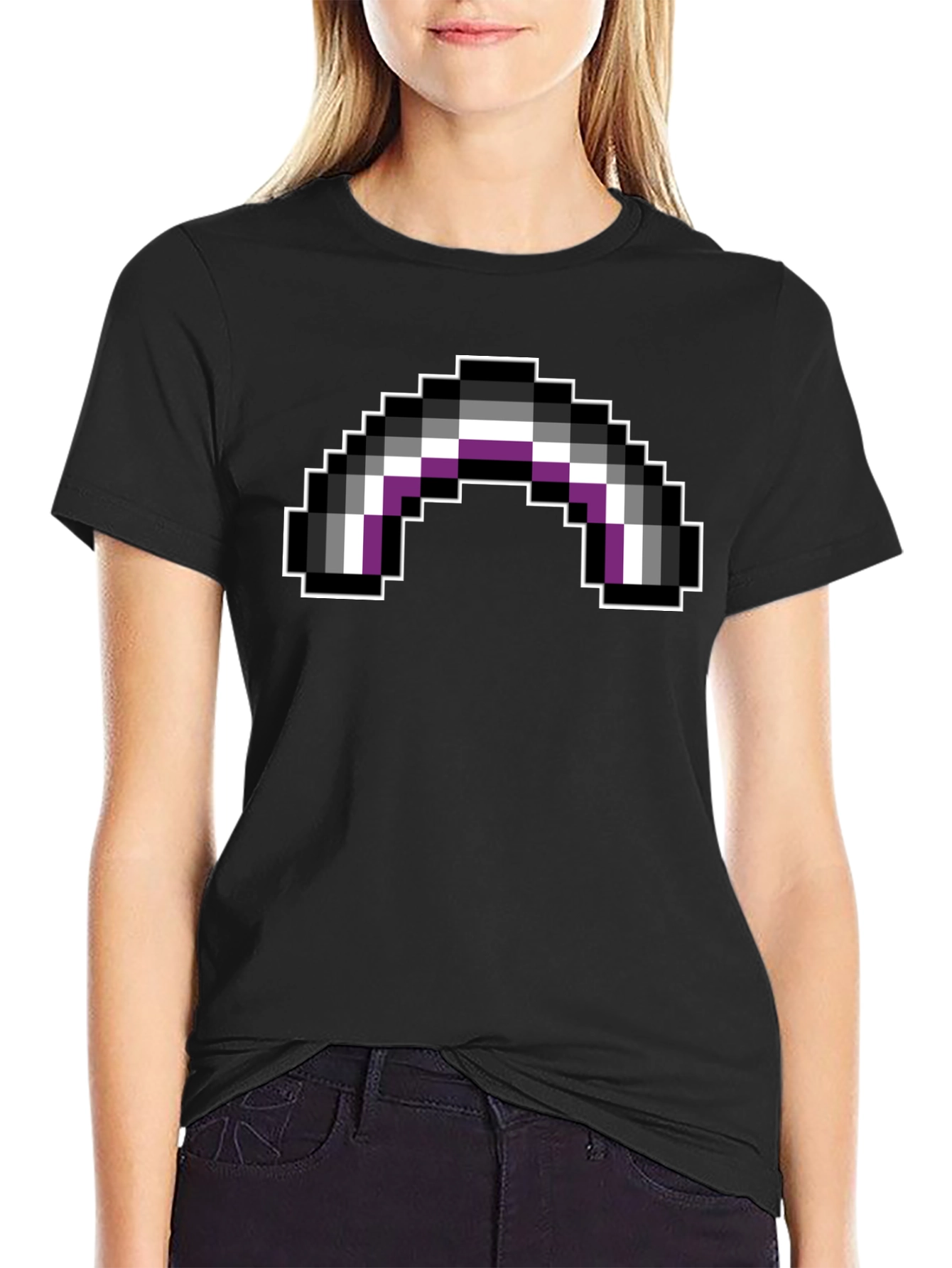 Black Asexual Pride Flag Pixel Art Black T-Shirt view 2