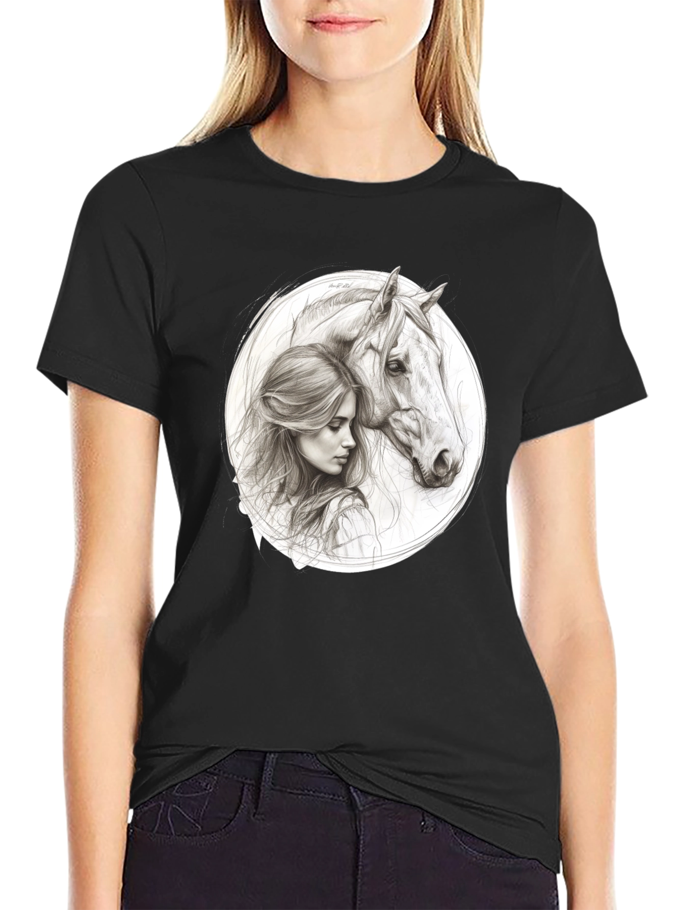 Black Woman and Horse Graphic Tee - Black view 2