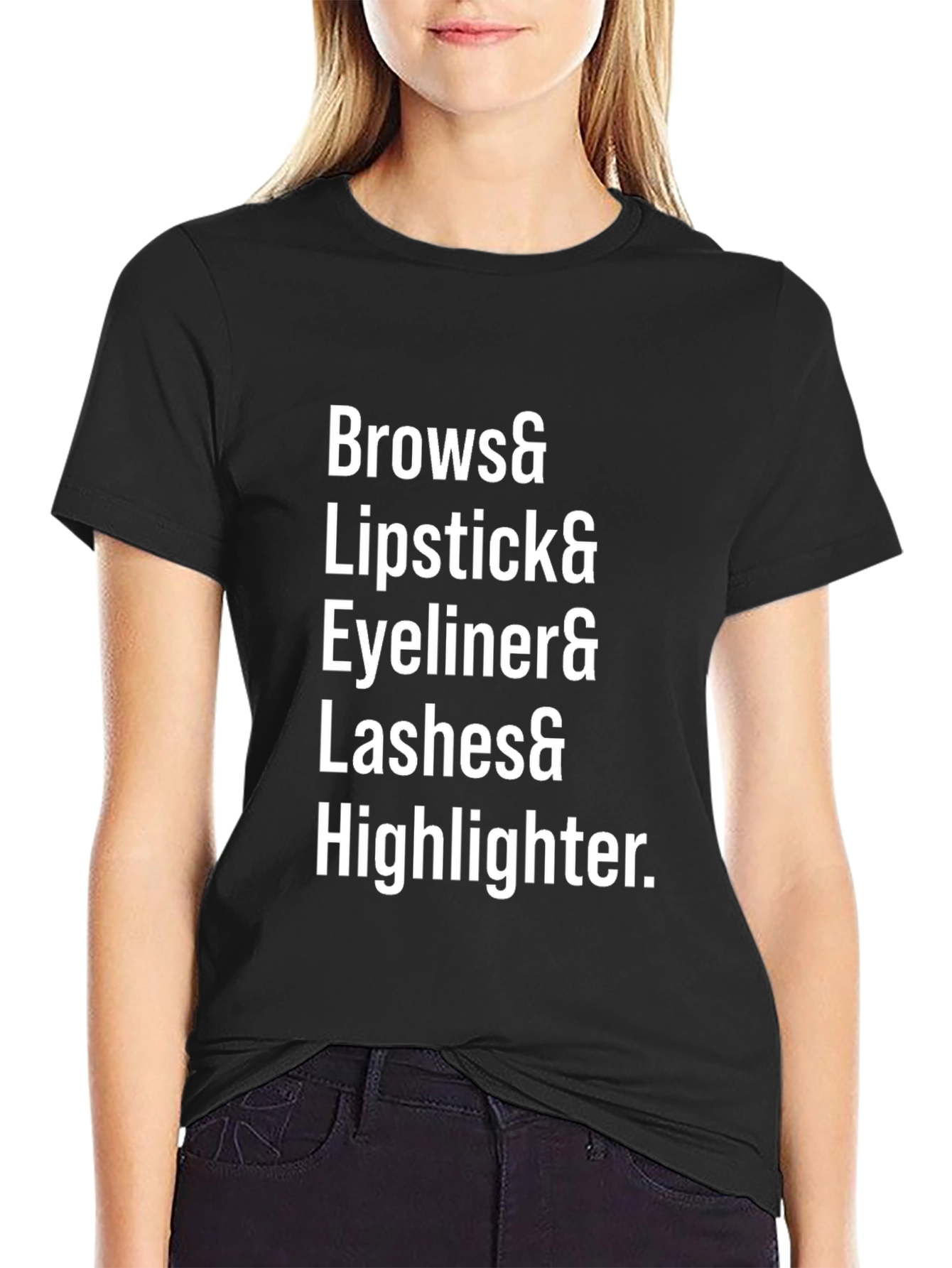 Black Makeup Lover T-Shirt - Brows, Lipstick, Eyeliner, Lashes, Highlighter view 2