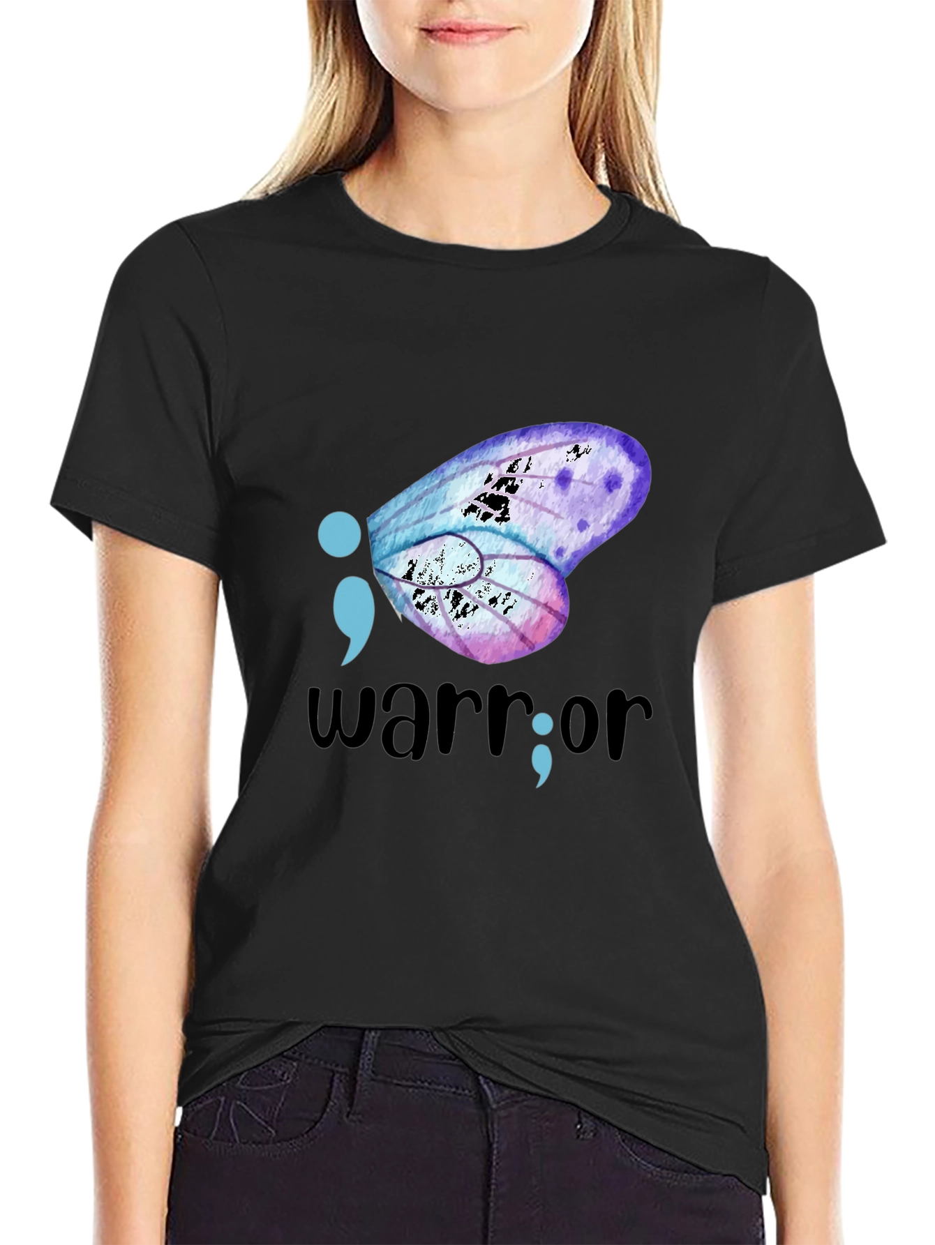 Black Semicolon Butterfly Warrior Graphic Tee view 2