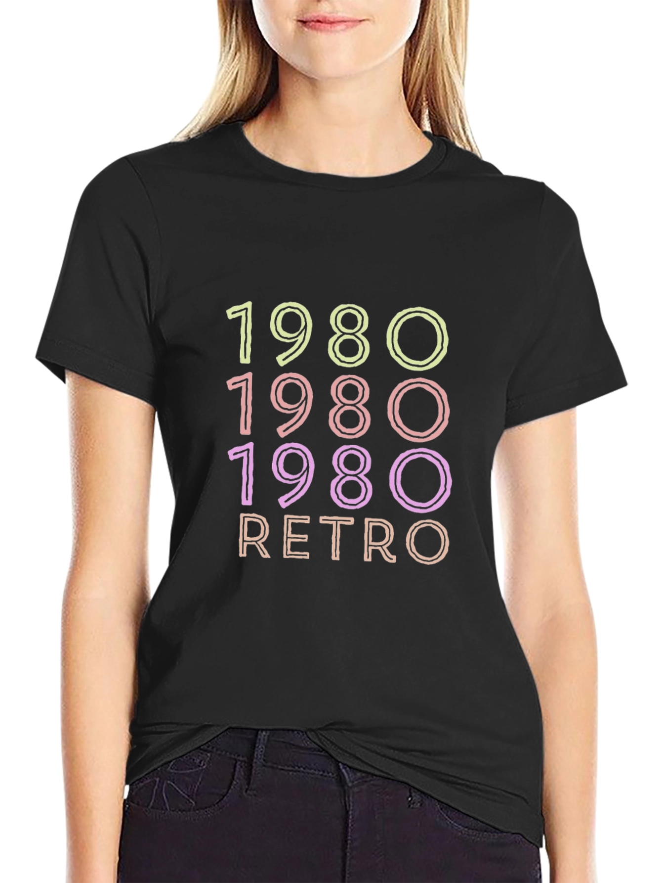 Black 1980 Retro Graphic Tee - Vintage Style Shirt view 2