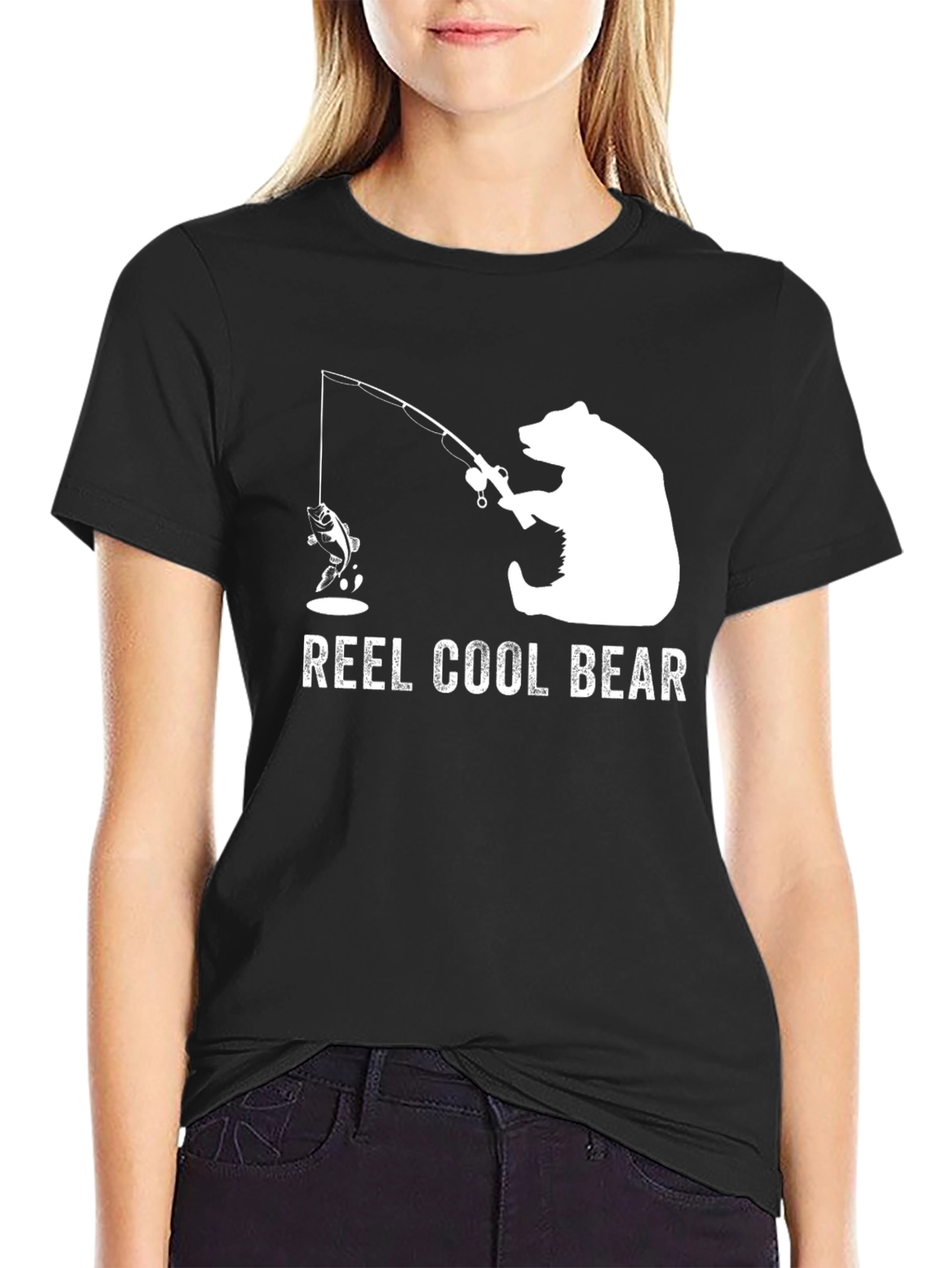 Black Reel Cool Bear T-Shirt - Fishing Graphic Tee view 2