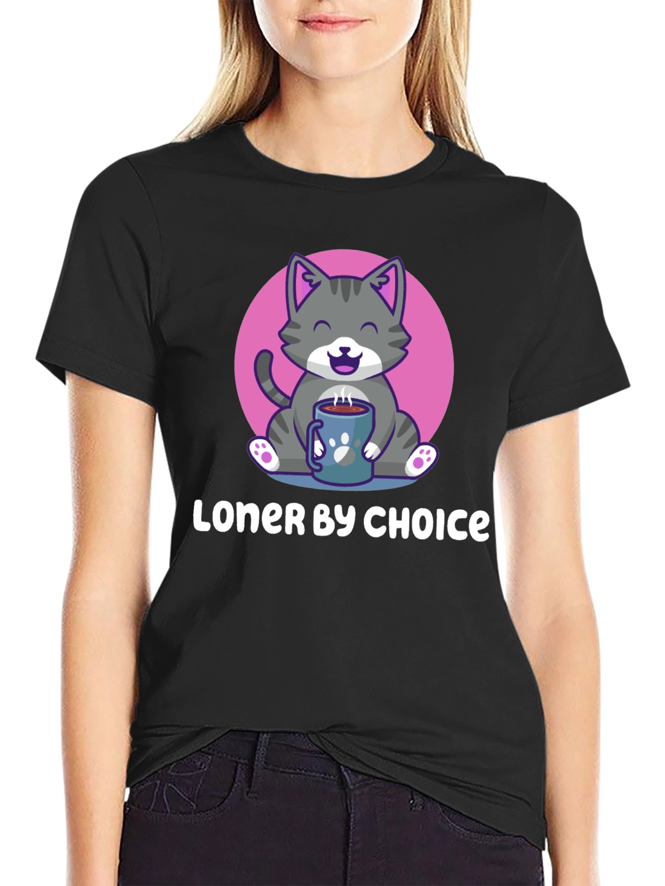 Black Loner by Choice Cat T-Shirt view 2