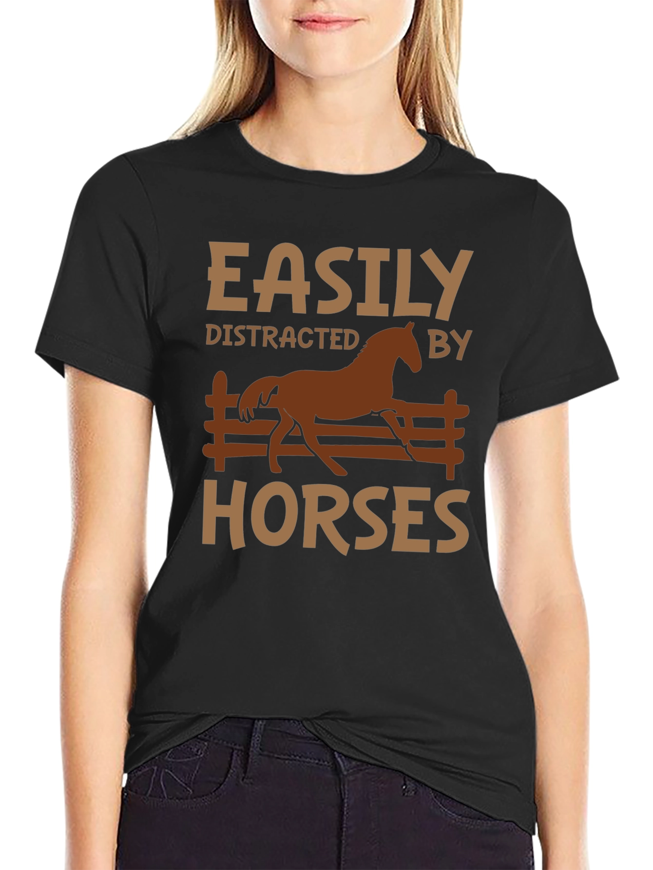 Black Easily Distracted By Horses Graphic T-Shirt view 2