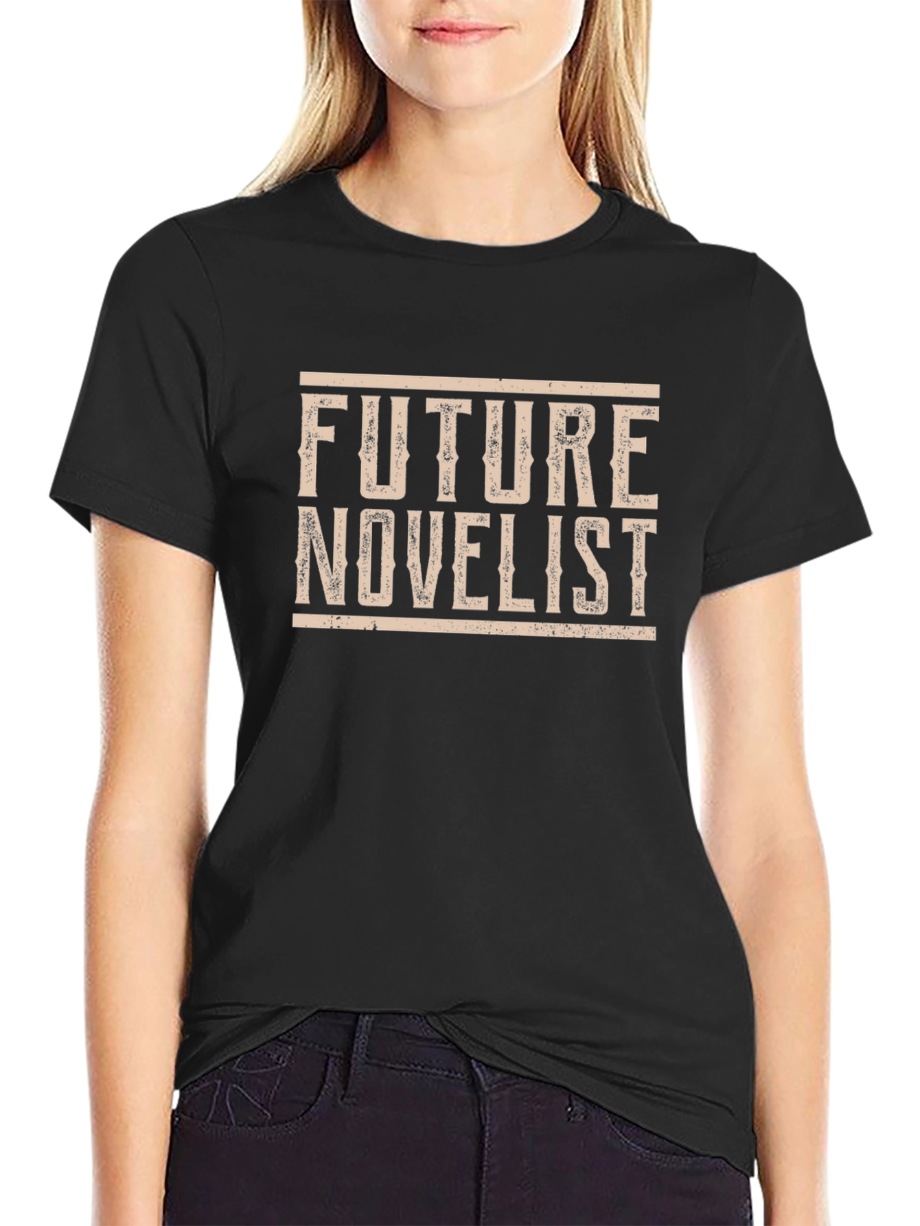 Black Future Novelist Graphic T-Shirt - Black Cotton Tee view 2