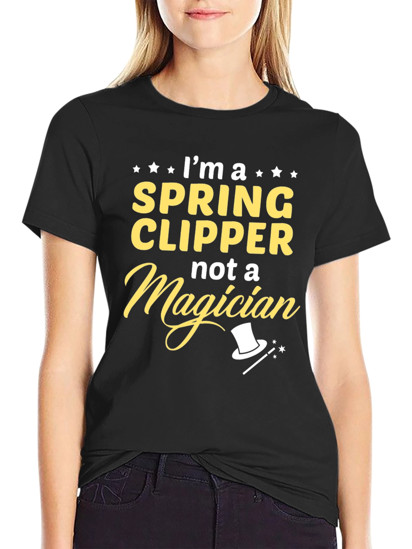 Black I'm a Spring Clipper, Not a Magician T-Shirt view 2