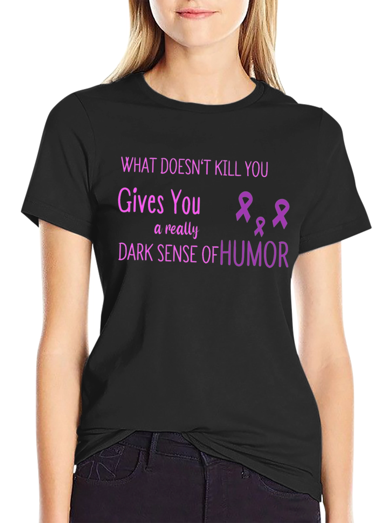Black Dark Humor T-Shirt - What Doesn't Kill You Makes You Funnier view 2
