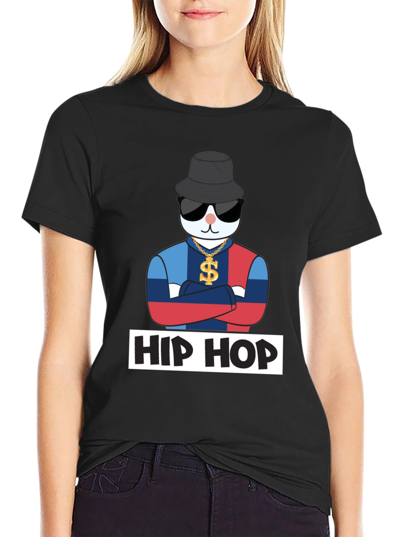 Black Hip Hop Cat T-Shirt, Fun Design view 2