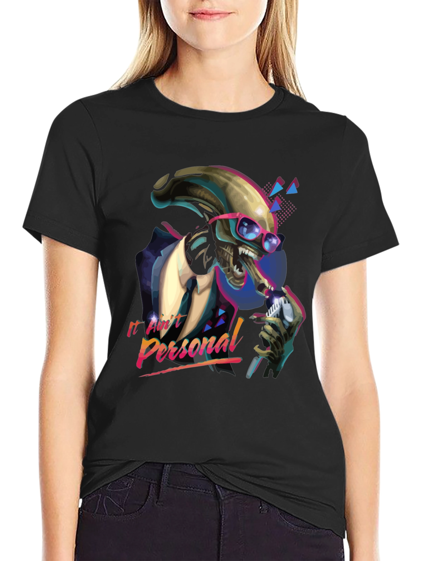 Black Retro Alien Suit T-Shirt - "It Ain't Personal" view 2