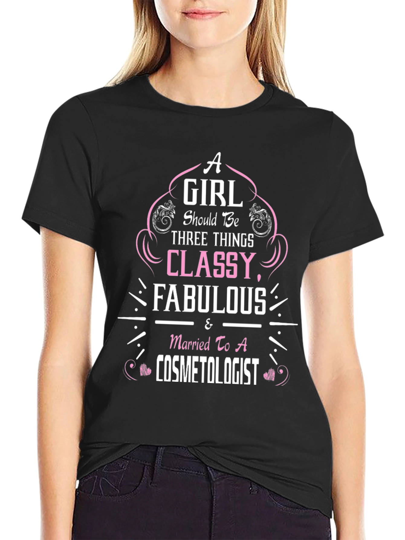 Black Classy & Fabulous Cosmetologist T-Shirt view 2