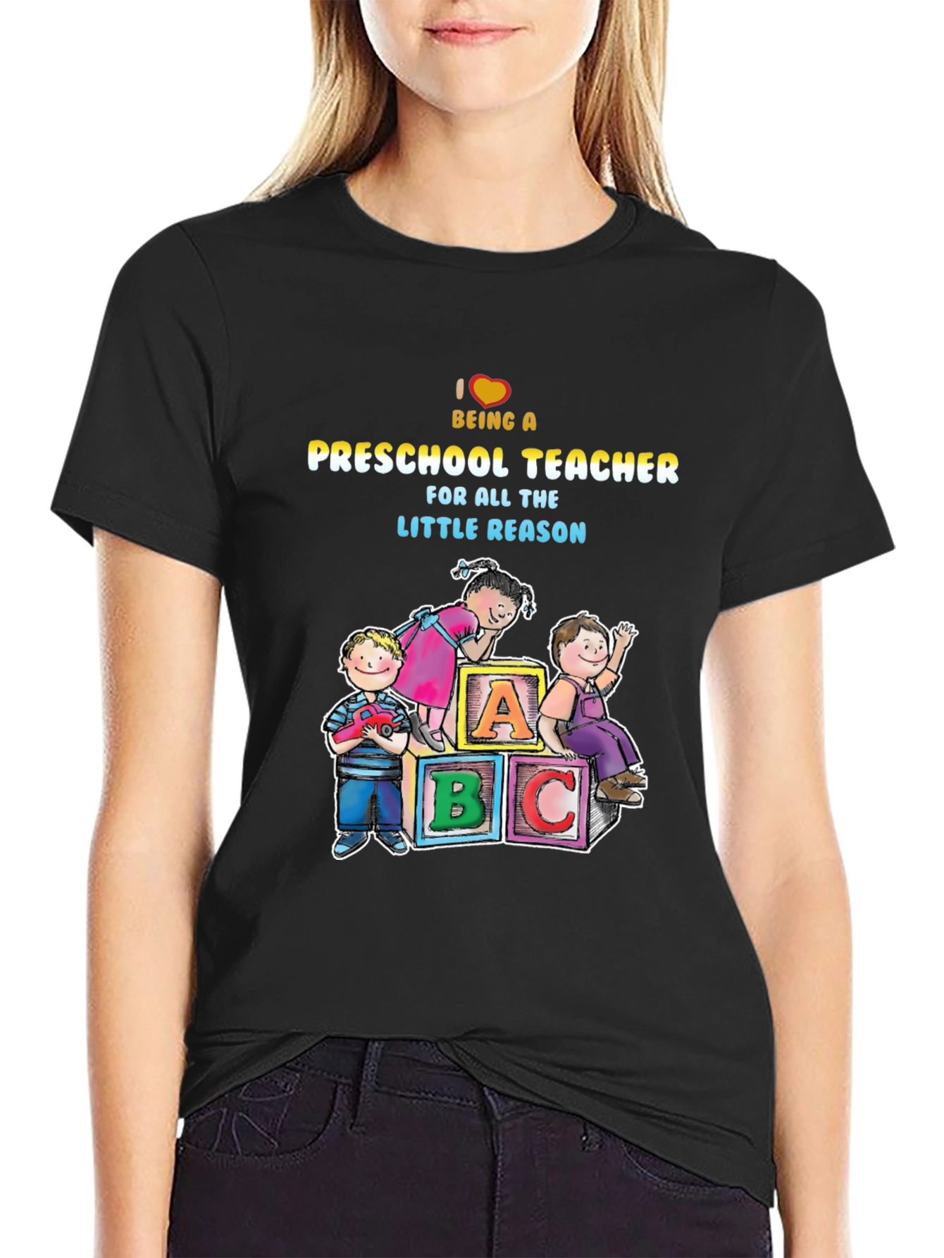 Black Preschool Teacher Graphic Tee view 2