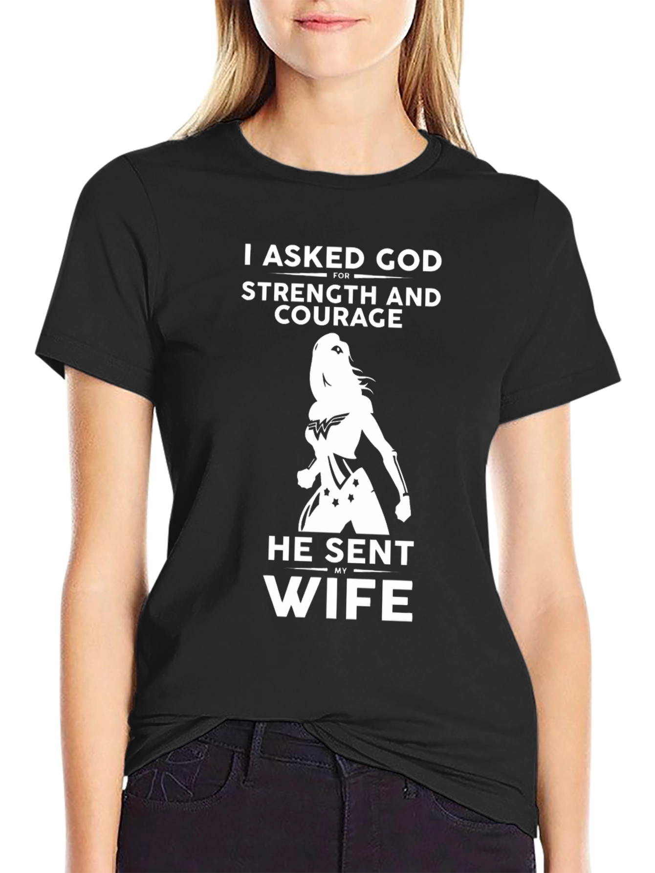 Black I Asked God For Strength T-Shirt - Gift for Husband view 2
