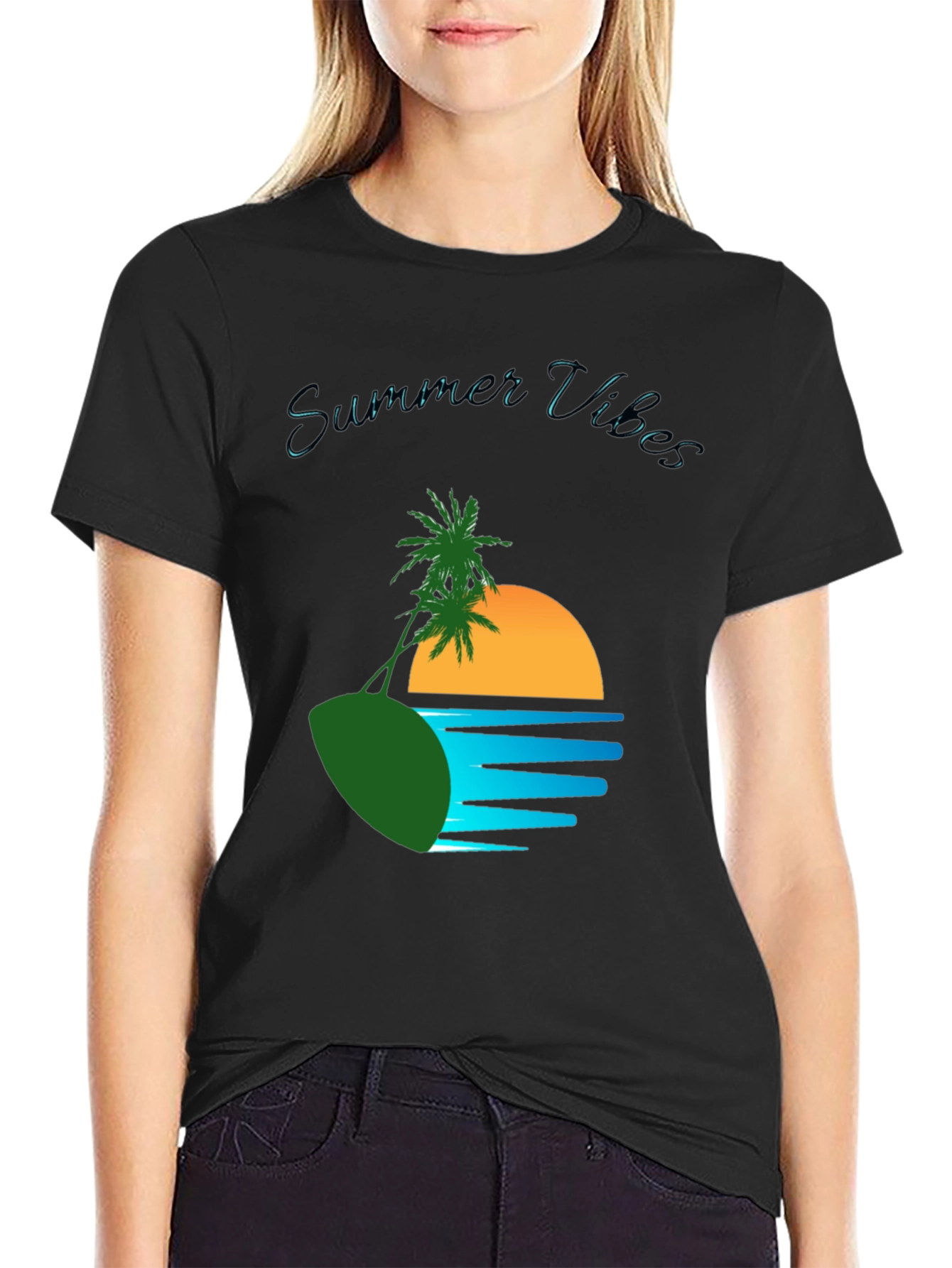 Black Summer Vibes Graphic T-Shirt view 2
