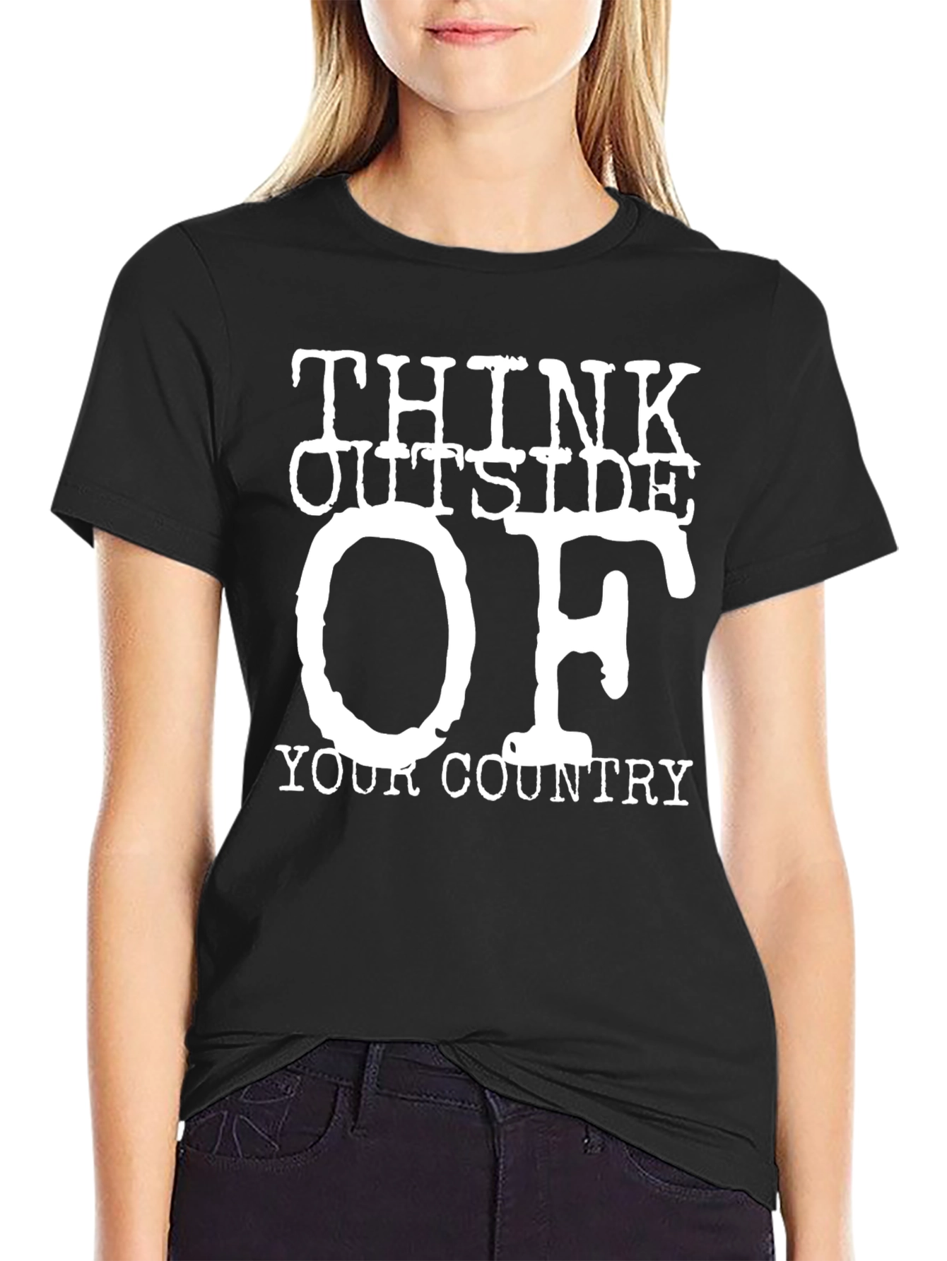 Black Think Outside Your Country T-Shirt, Novelty Graphic Tee view 2