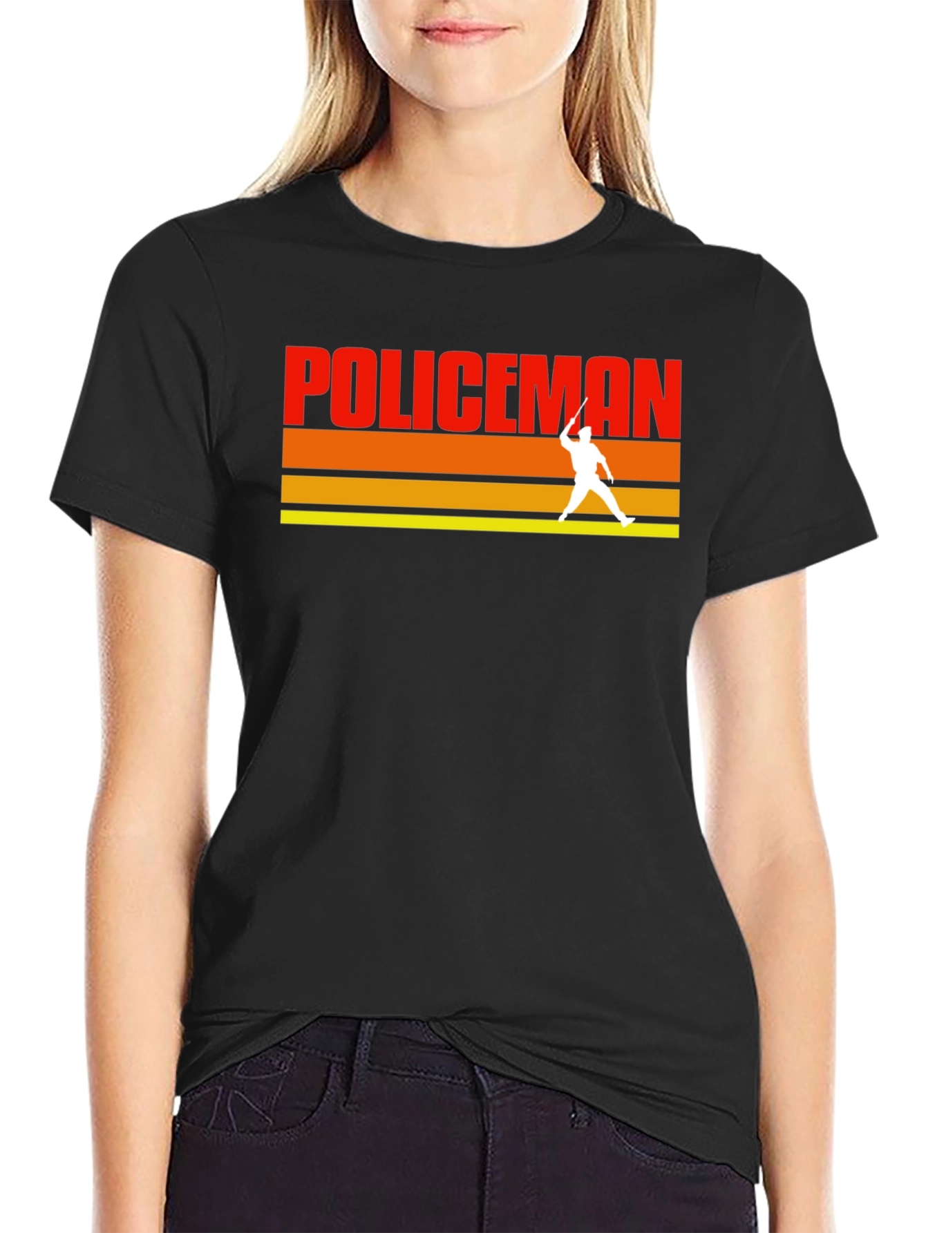 Black Vintage Policeman Silhouette T-Shirt view 2