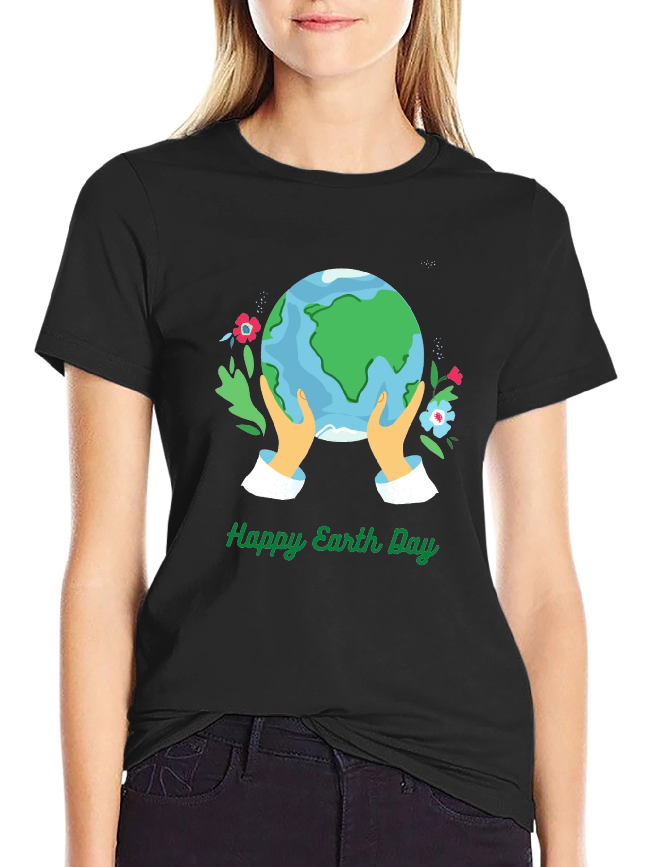 Black Happy Earth Day Graphic Tee - Black view 2