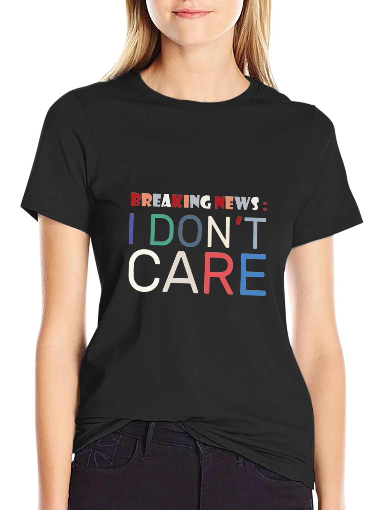 Black Breaking News I Don't Care Tee view 2