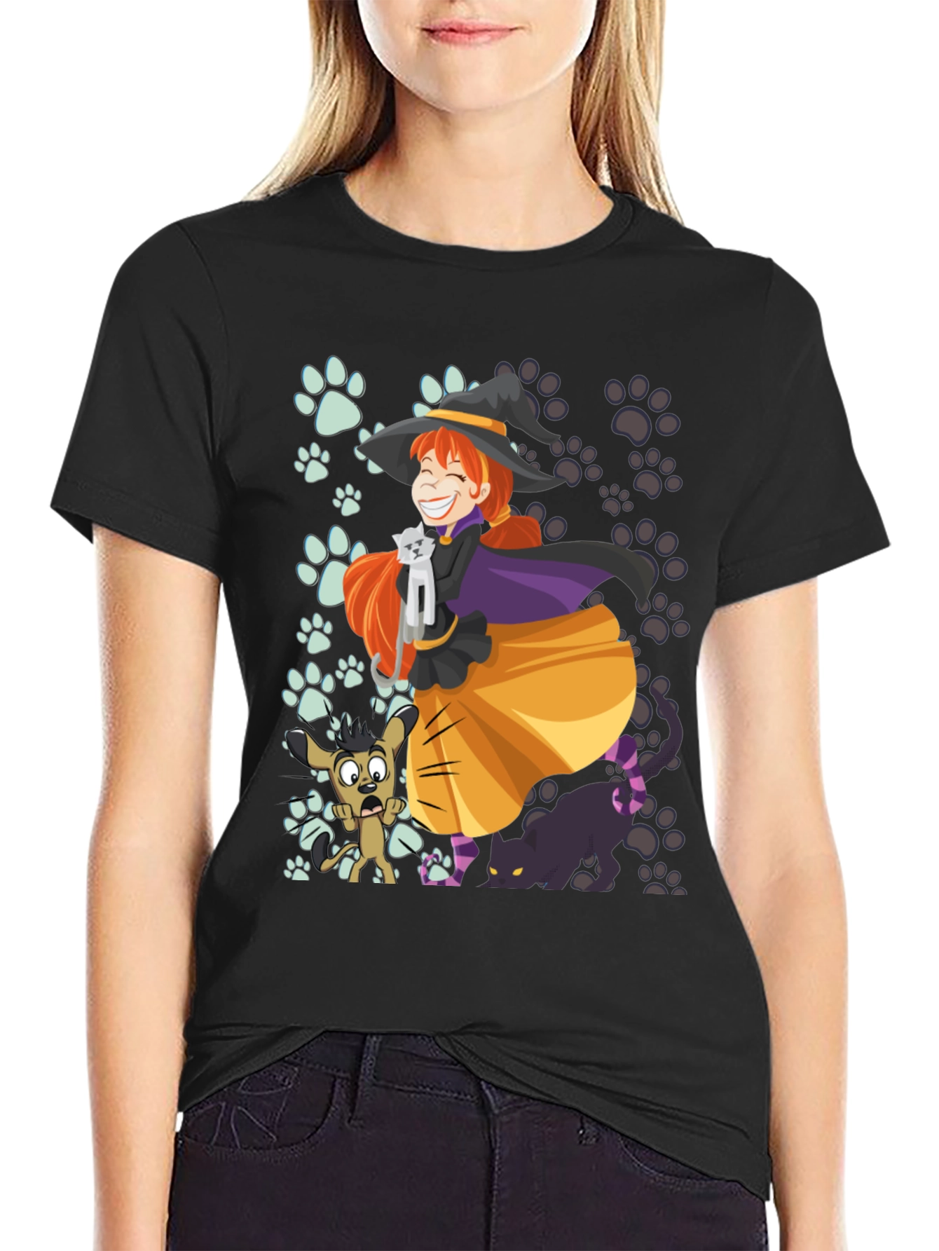 Black Witch and Pets T-Shirt view 2