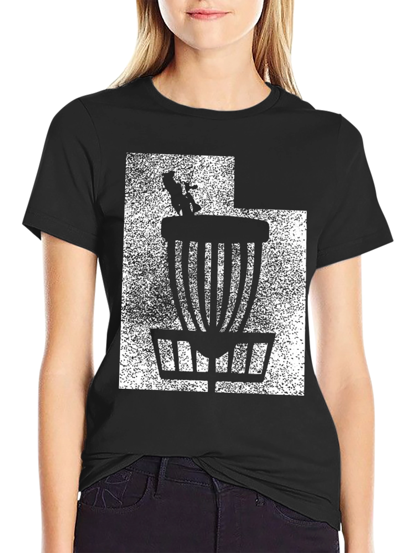 Black Disc Golf Basket Graphic T-Shirt view 2