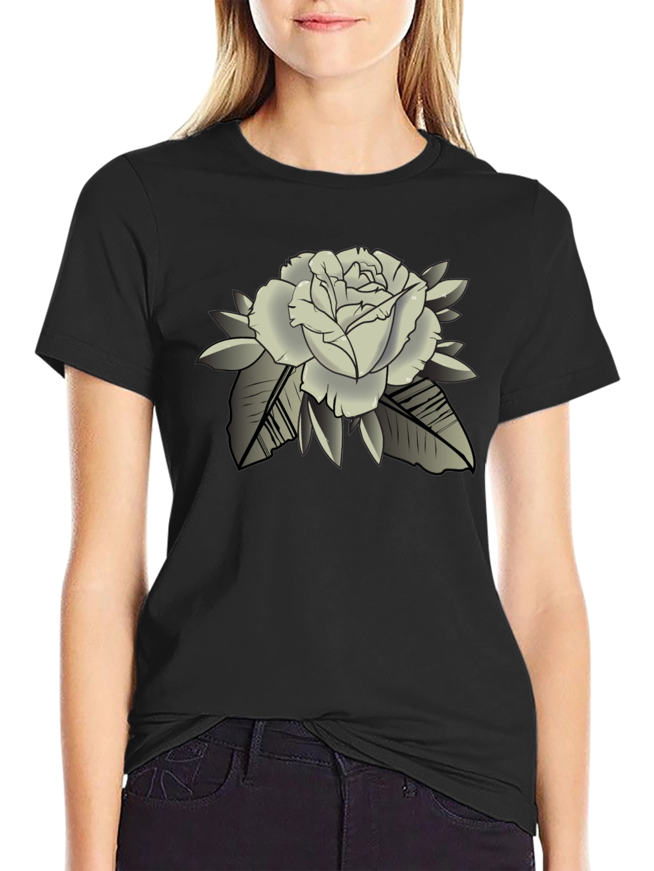 Black Rose Graphic Black T-Shirt - Classic Style view 2