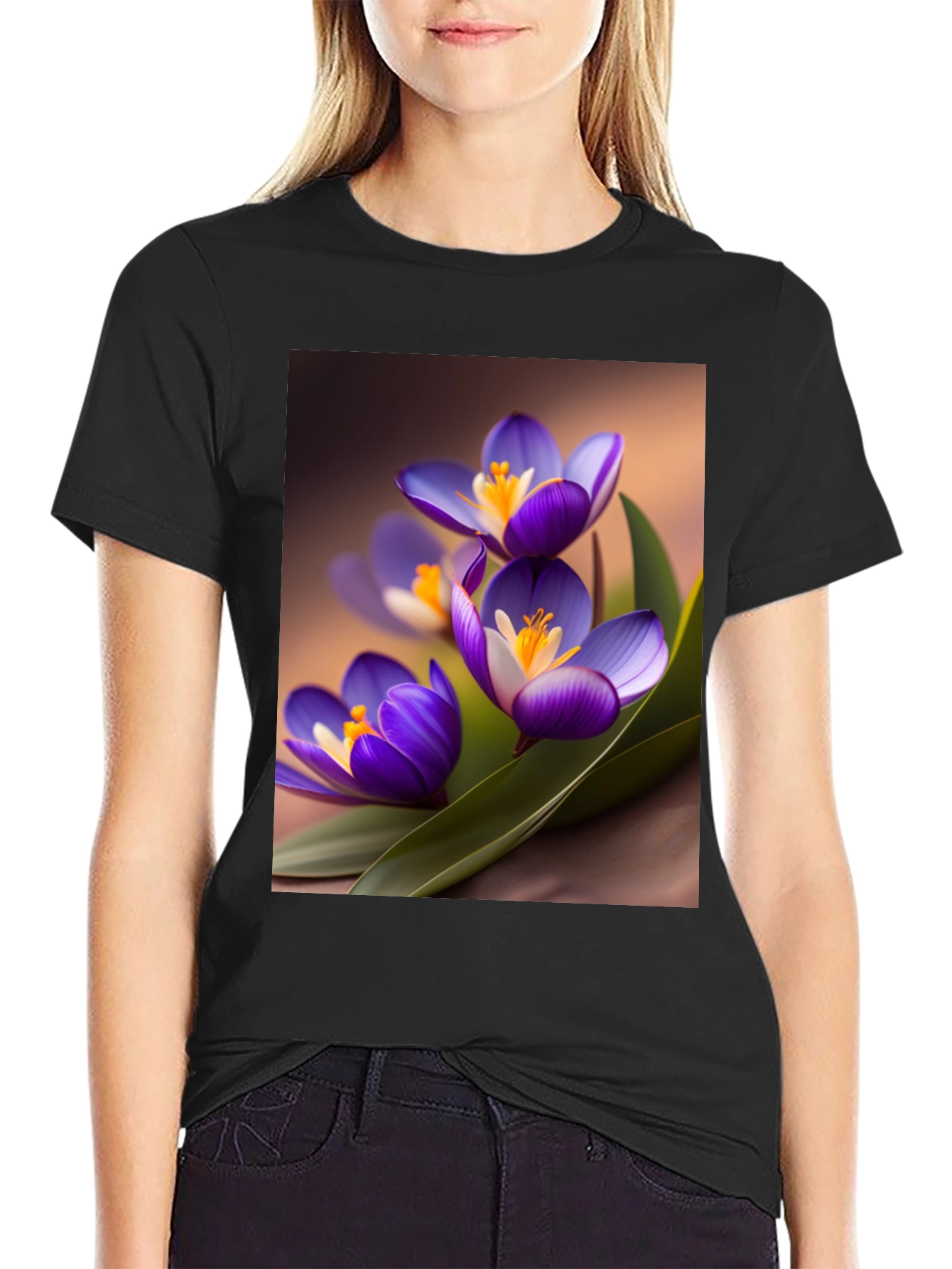 Black Floral Crocus Graphic Tee - Black view 2