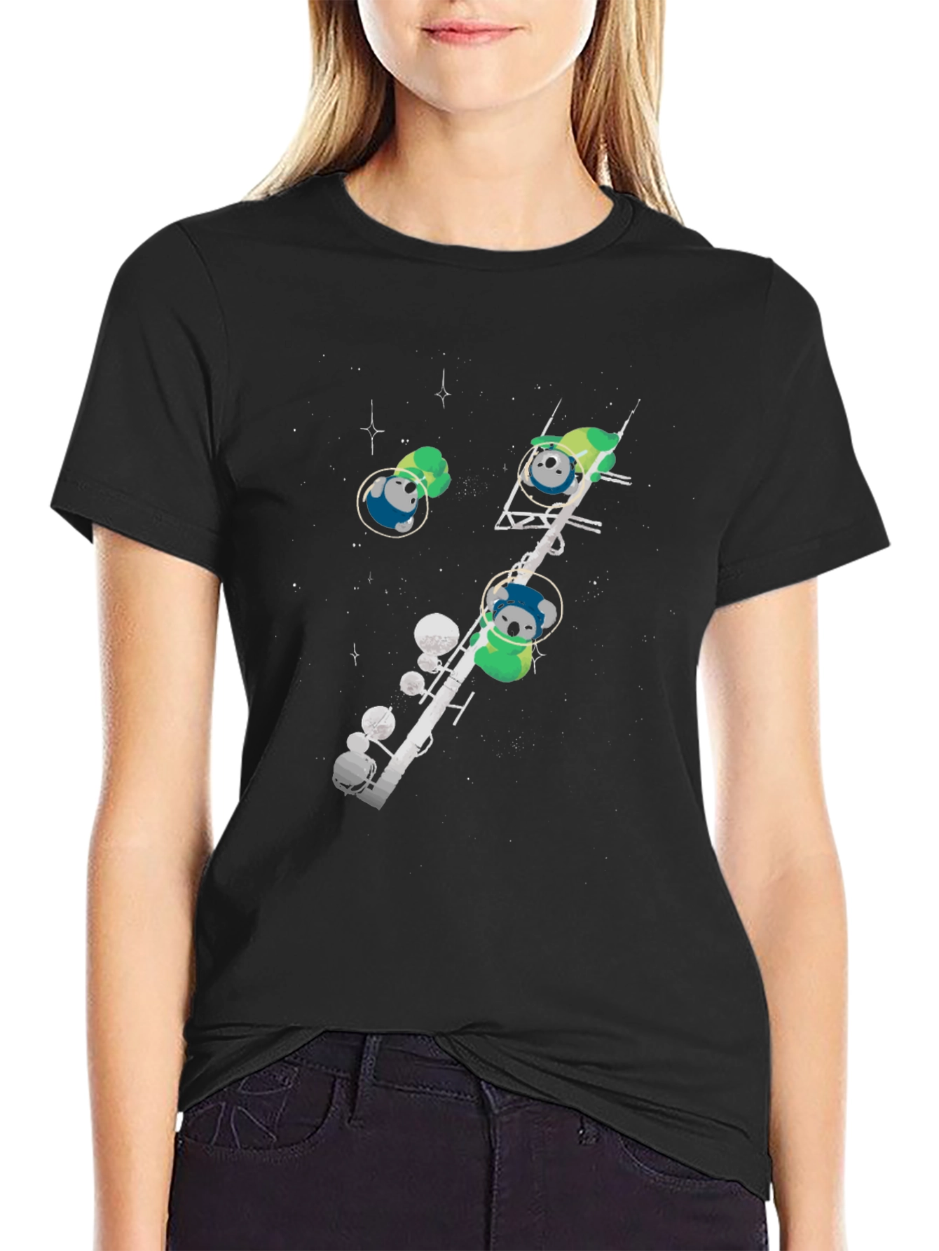 Black Space Koala T-Shirt - Astronaut Design view 2