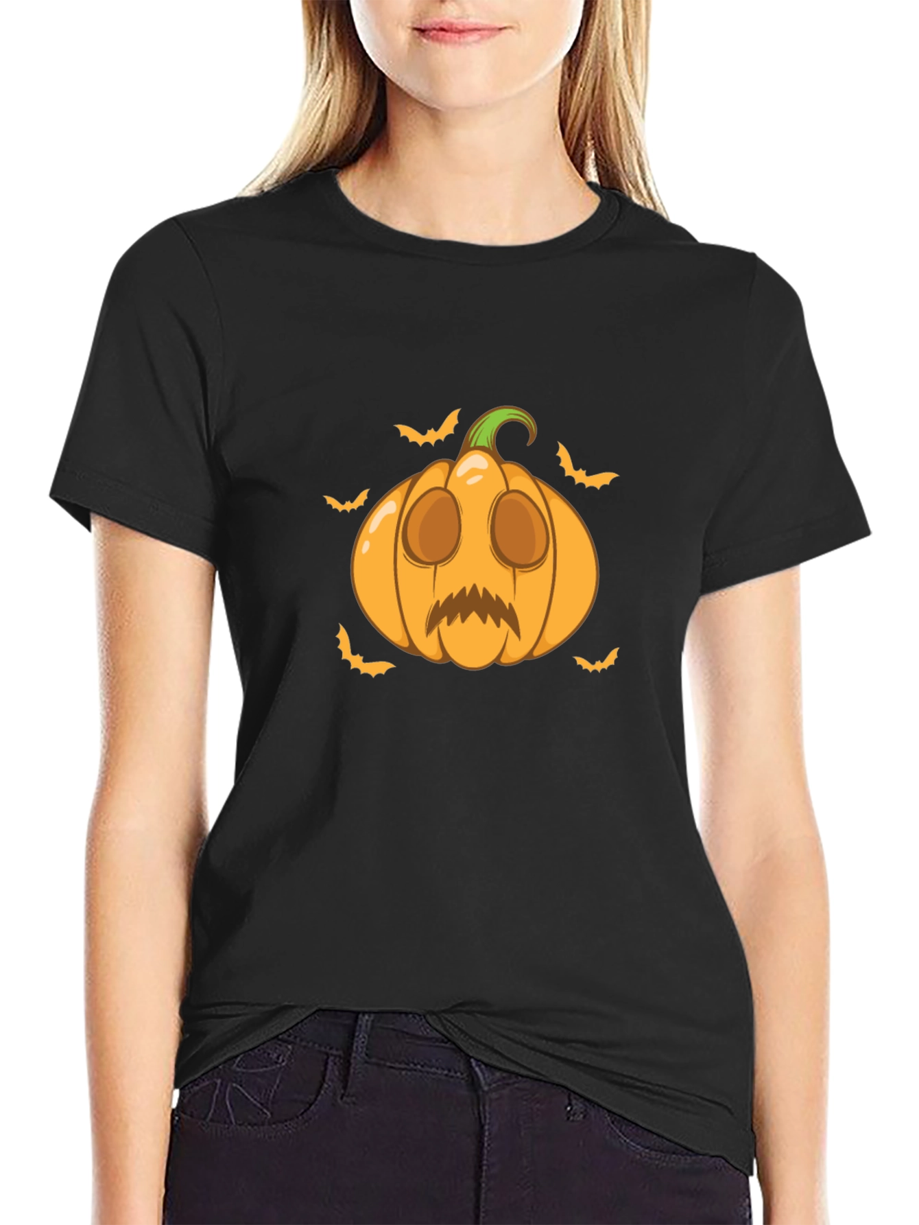 Black Halloween Pumpkin Graphic Tee - Spooky Season Shirt view 2