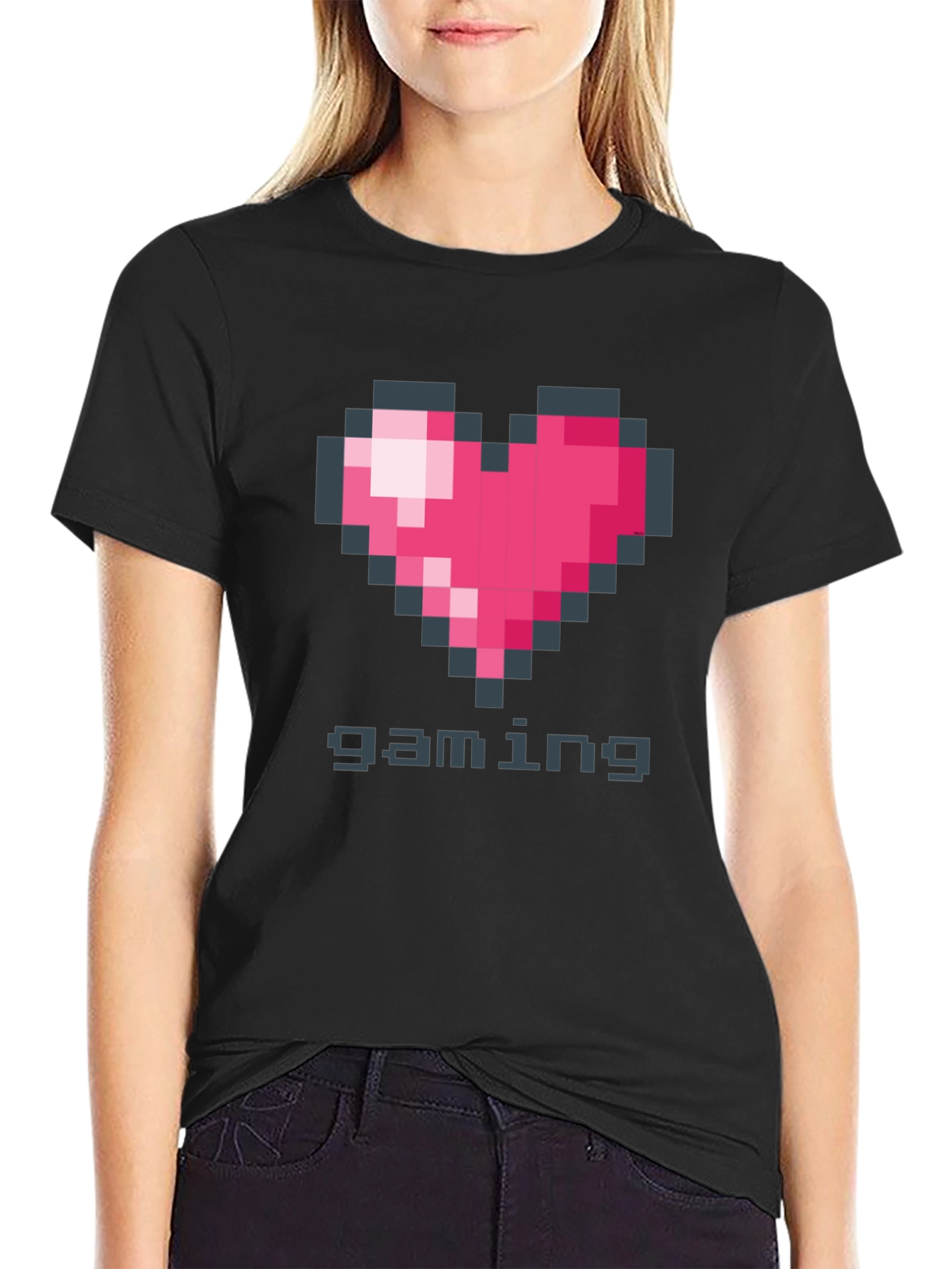 Black Pixel Heart Gaming T-Shirt view 2
