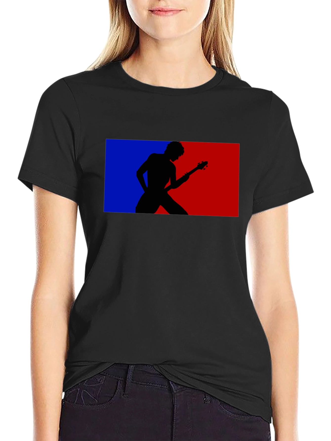 Black Retro Guitarist Tee - Black Graphic T-Shirt view 2