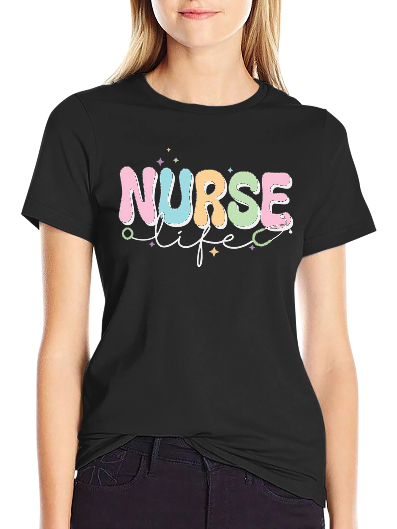 Black Nurse Life Graphic Tee - Black Unisex T-Shirt view 2