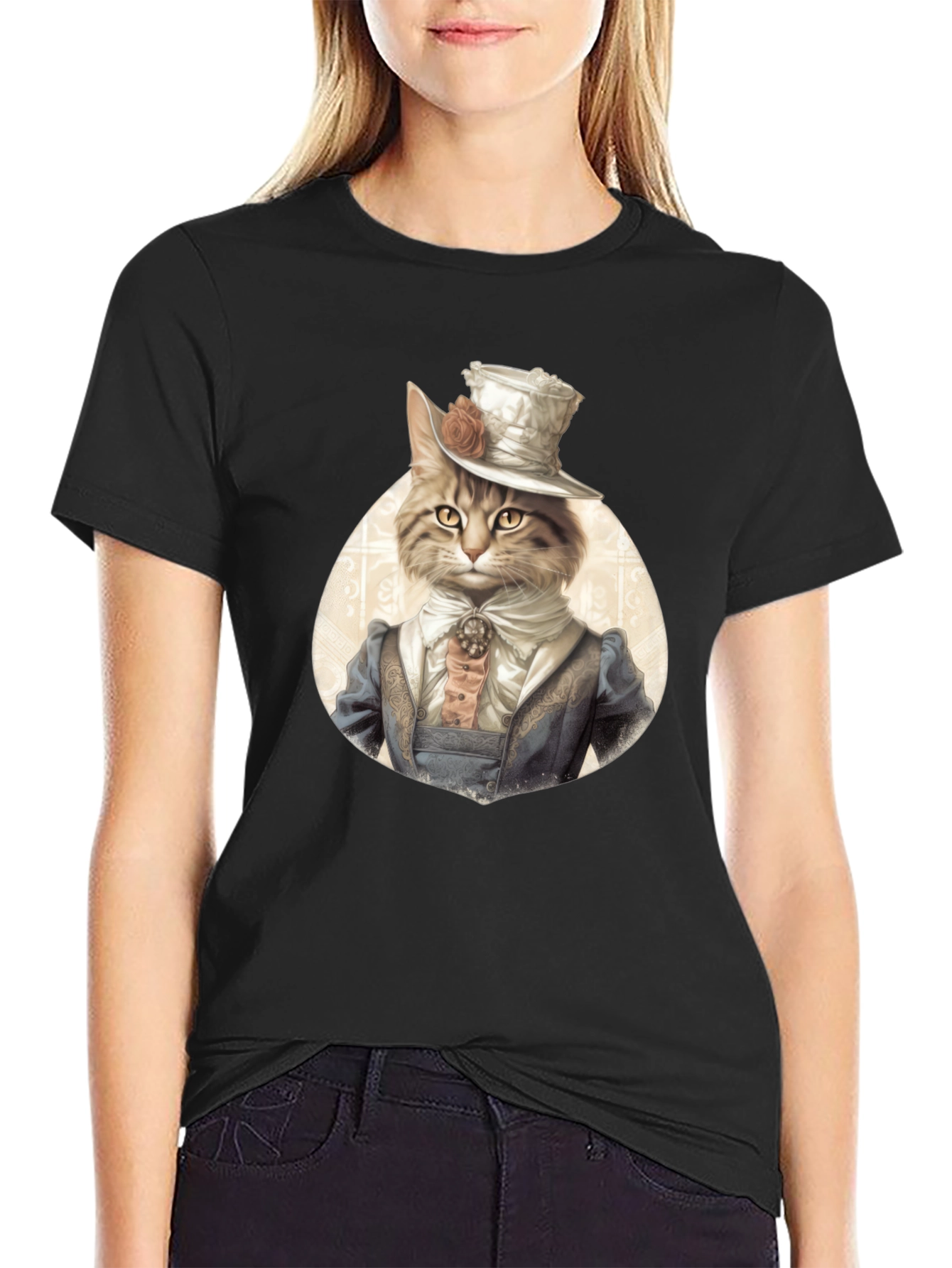 Black Steampunk Cat T-Shirt - Unique Design view 2