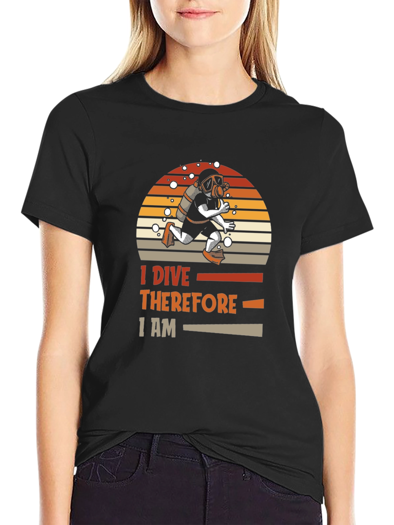 Black I Dive Therefore I Am Graphic T-Shirt view 2