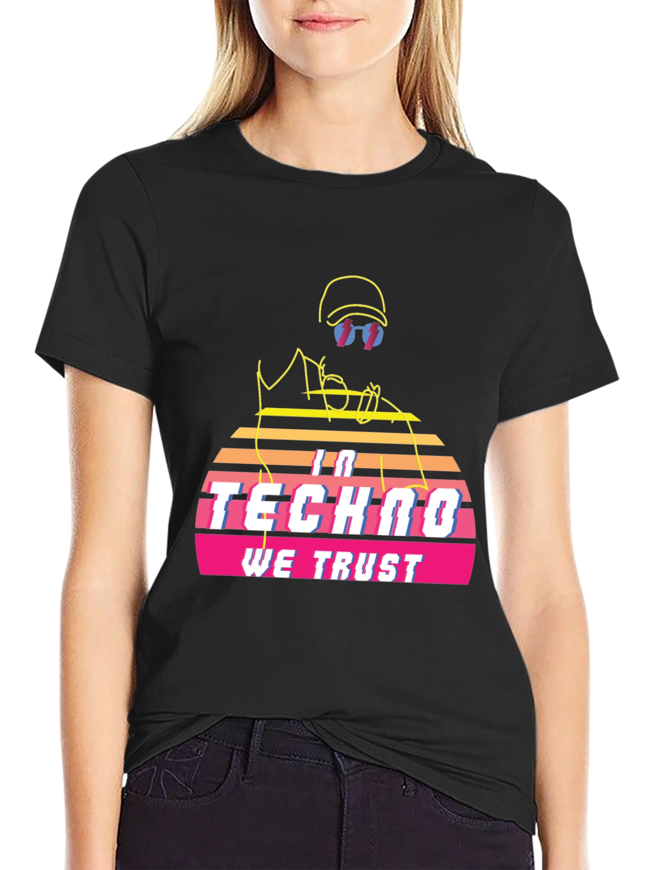 Black In Techno We Trust Retro T-Shirt - Black view 2