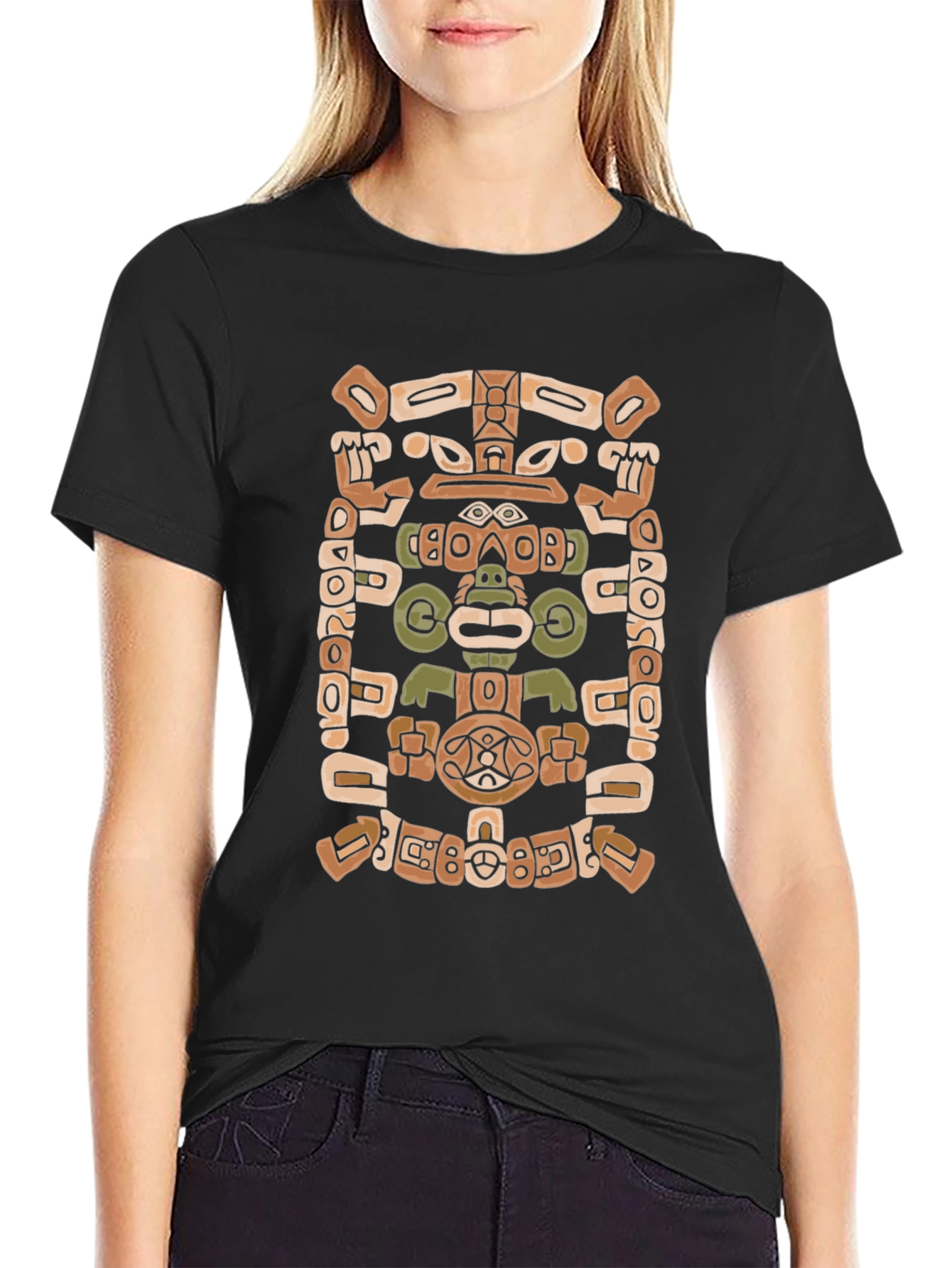 Black Aztec Glyph Black T-Shirt view 2