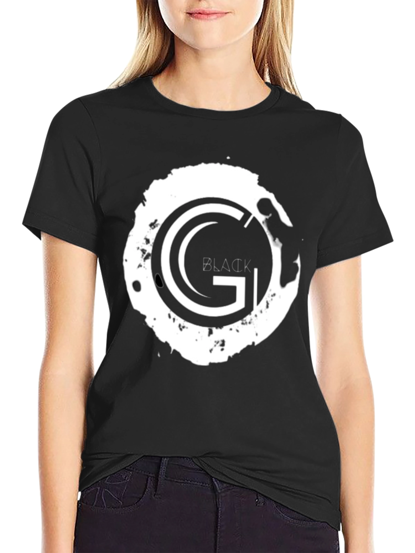 Black Black T-Shirt with G Graphic Design view 2