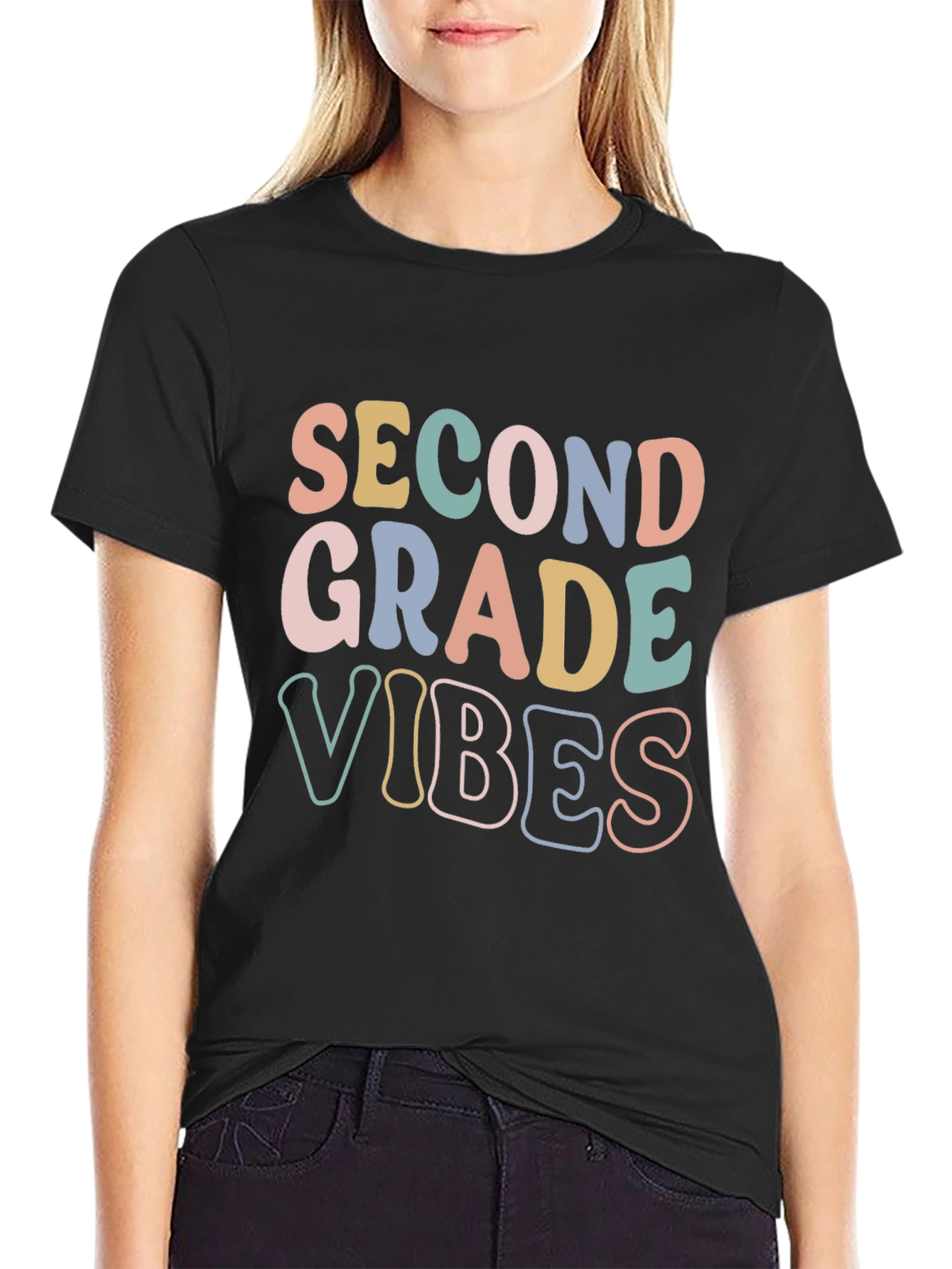 Black Second Grade Vibes Graphic T-Shirt view 2