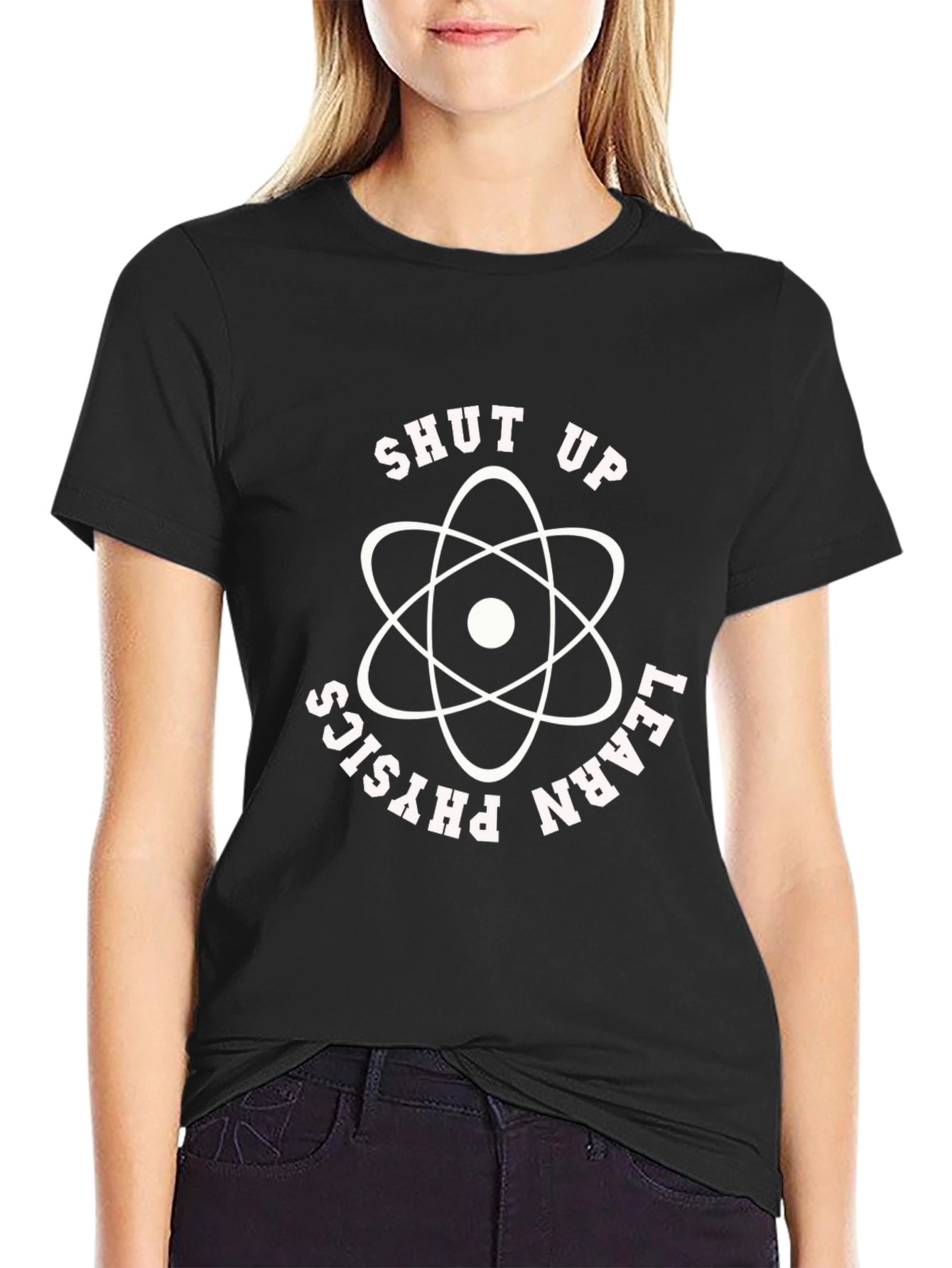 Black Shut Up Learn Physics Black Graphic Tee view 2