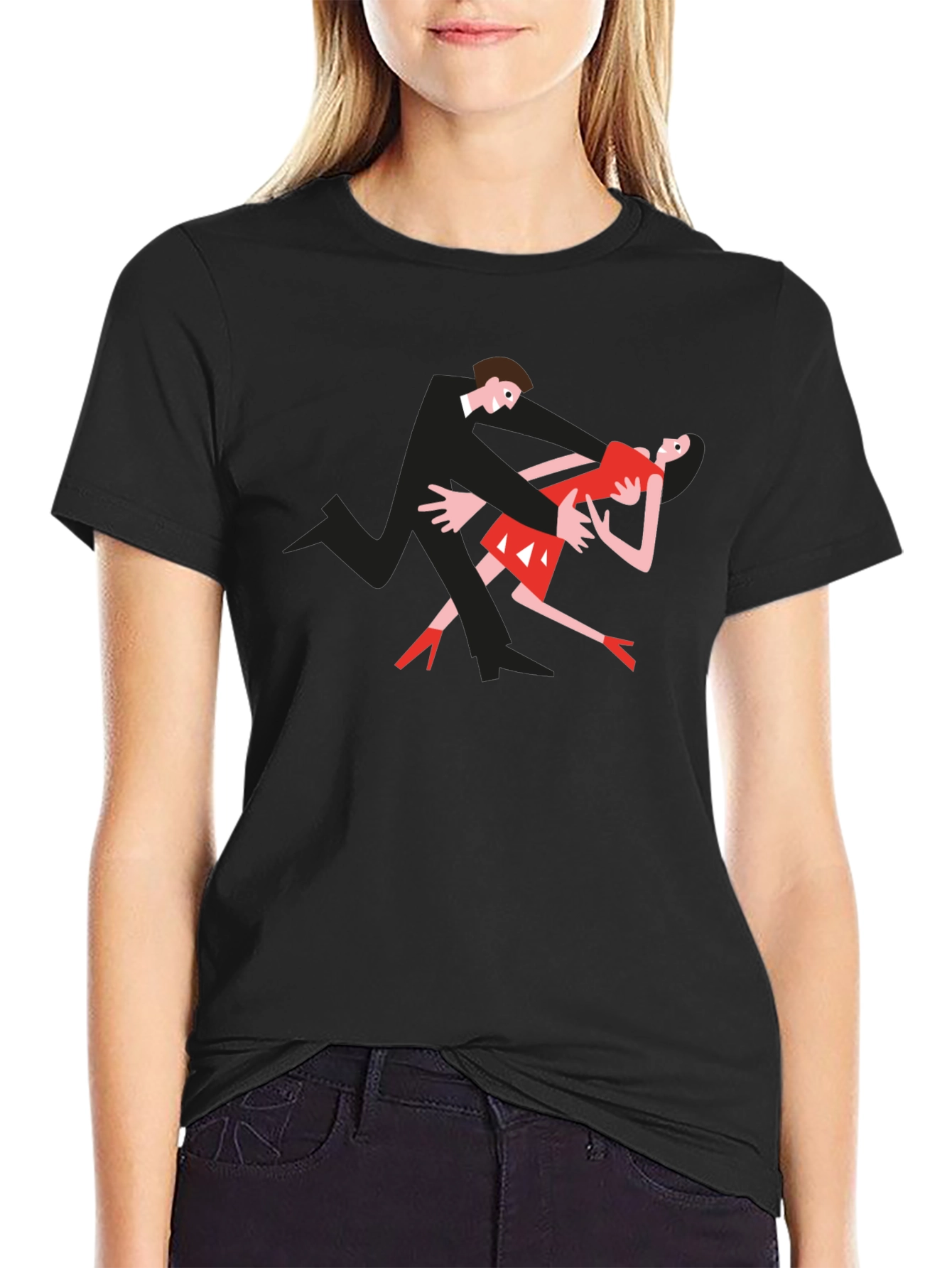 Black Dancing Couple Graphic Tee - Black Cotton T-Shirt view 2