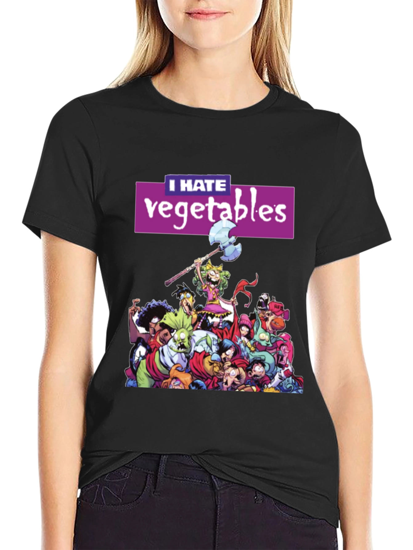 Black I Hate Vegetables Graphic T-Shirt view 2