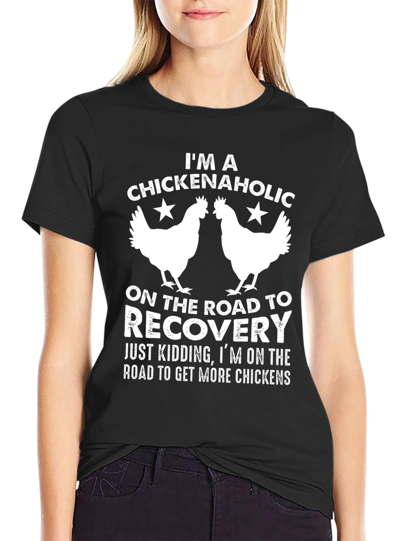 Black Chickenaholic T-Shirt - Funny Chicken Lover Tee view 2