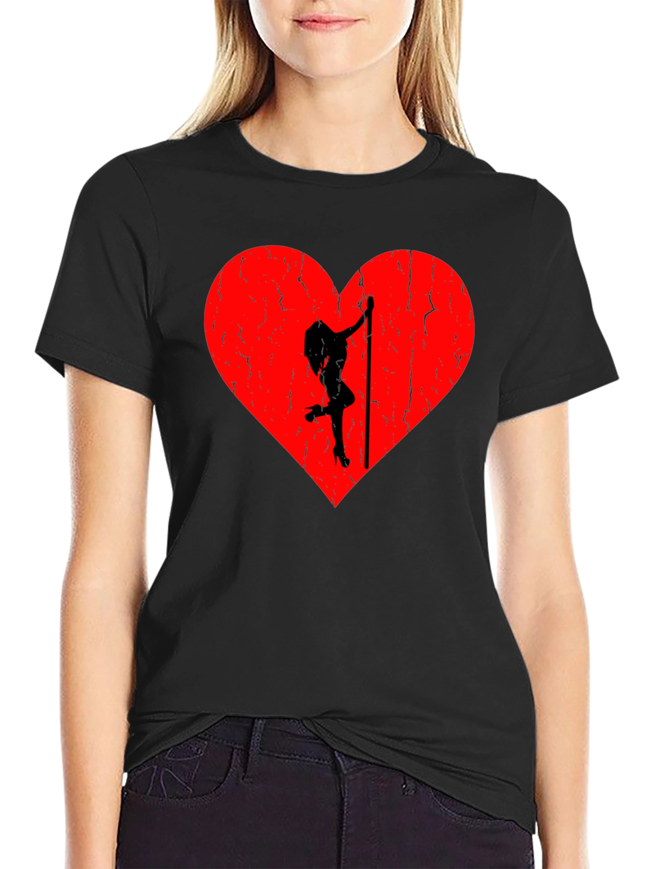 Black Heart Pole Dancer Graphic Tee - Black view 2
