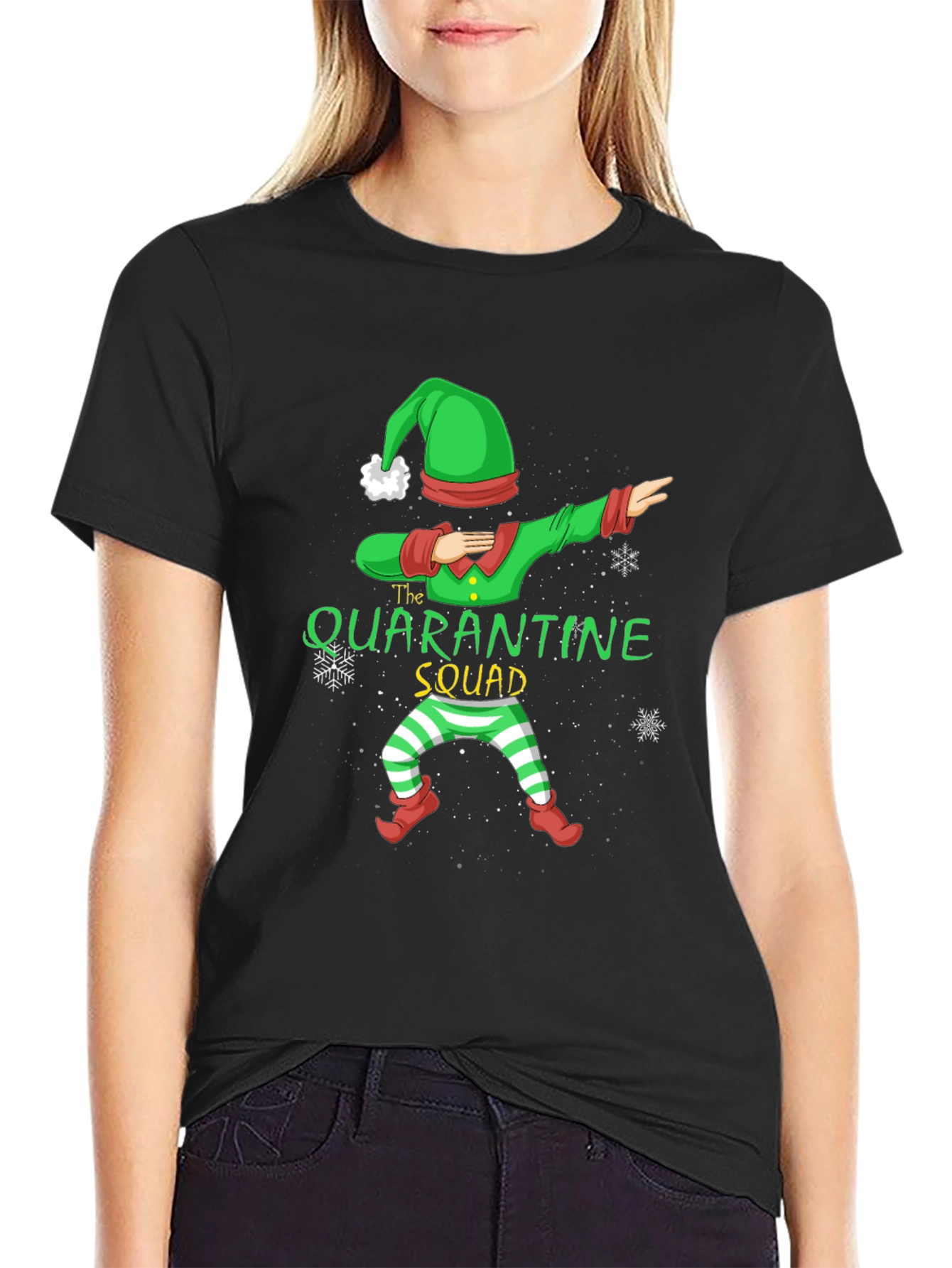 Black Quarantine Squad Elf T-Shirt - Holiday Fun view 2