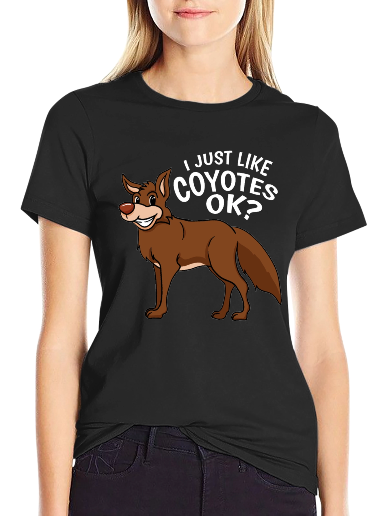 Black I Just Like Coyotes OK? Graphic T-Shirt view 2