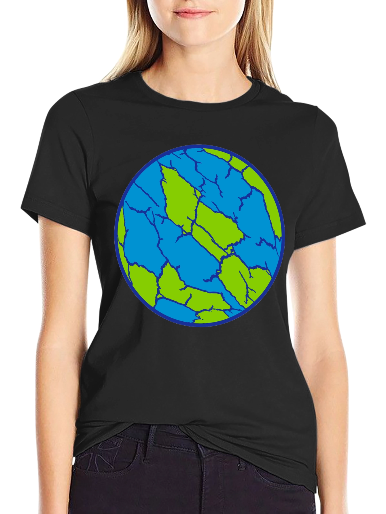 Black Cracked Earth T-Shirt - Unique Planet Design view 2