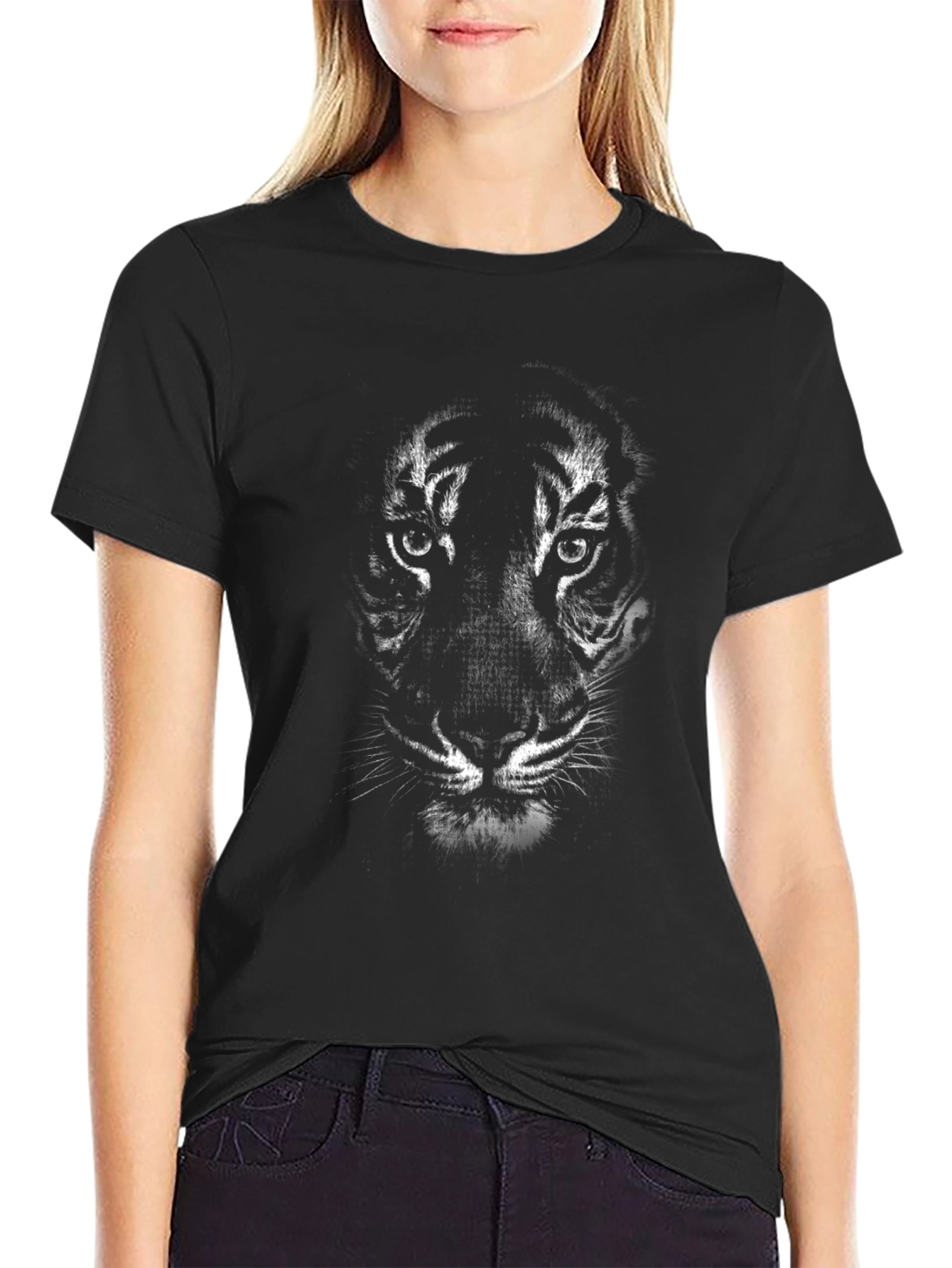Black Tiger Face Graphic Black T-Shirt view 2